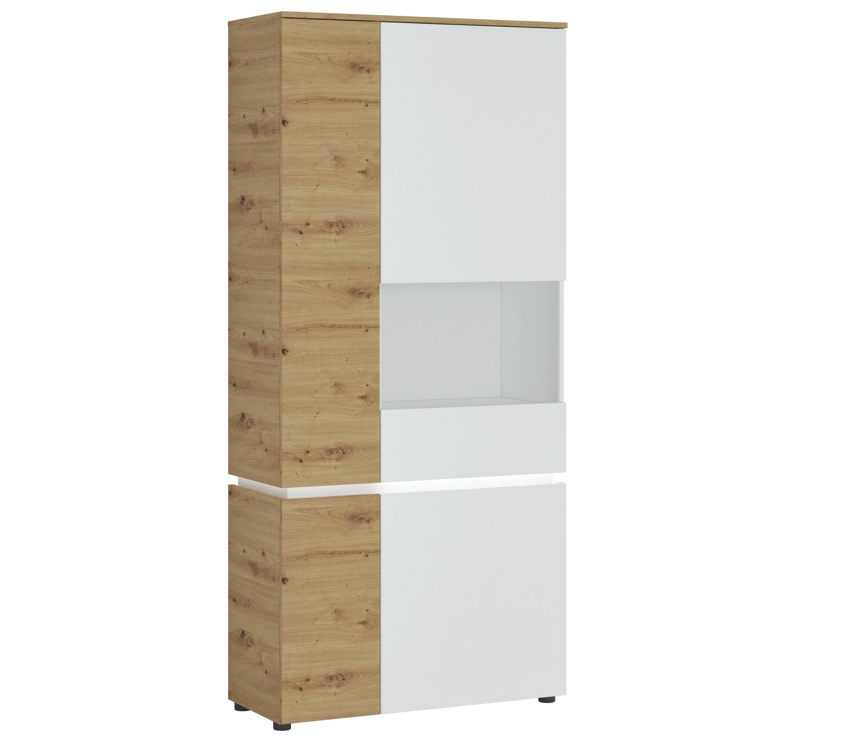 Meble Wójcik Stauraumvitrine 4 Türen, 7 Böden, Alpinweiß/Artisan Eiche Dekor - 90x199x40cm (BxHxT)