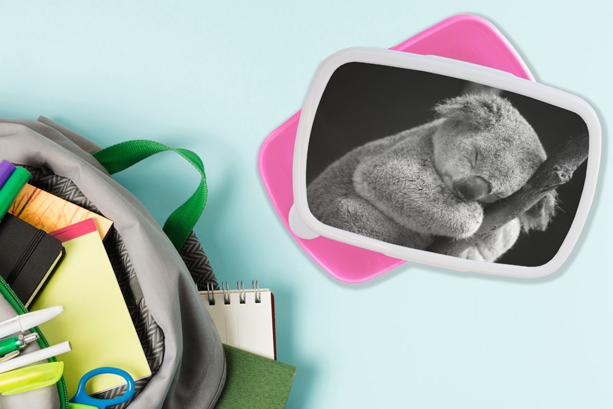 Kinder Kunststoff, Kinder, - Kunststoff Koala Brotbox Mädchen, MuchoWow für - - Lunchbox rosa (2-tlg), Mädchen, Snackbox, Brotdose - Schlafend Jungen Erwachsene, - Schwarz