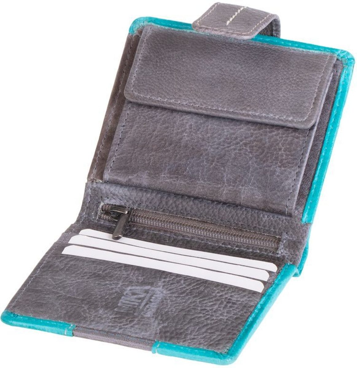 Mika Gürteltasche Damengeldbörse zweifarbig Leder 9x10x2cm türkis