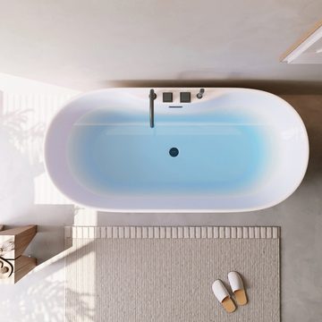 HOME DELUXE Badewanne LENI mit schwarzer Armatur, (1-tlg), 170 x 80 x 58 cm - mit Fußgestell und Abflussset, Wanne, Badezimmer