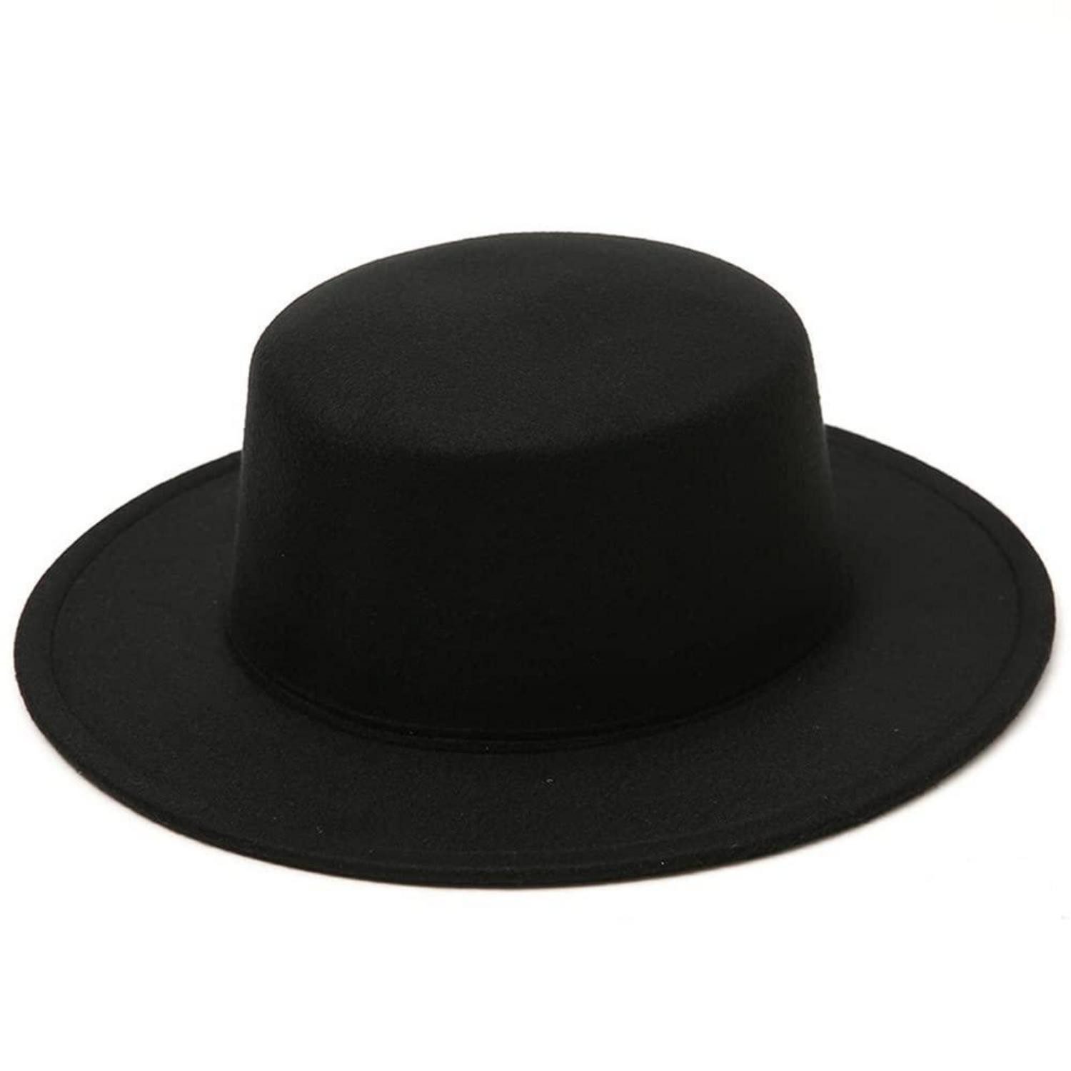 LuxusKollektion Fedora Fedora-Hut schwarz Wollmischung breite flache Krempe Unisex 58 cm