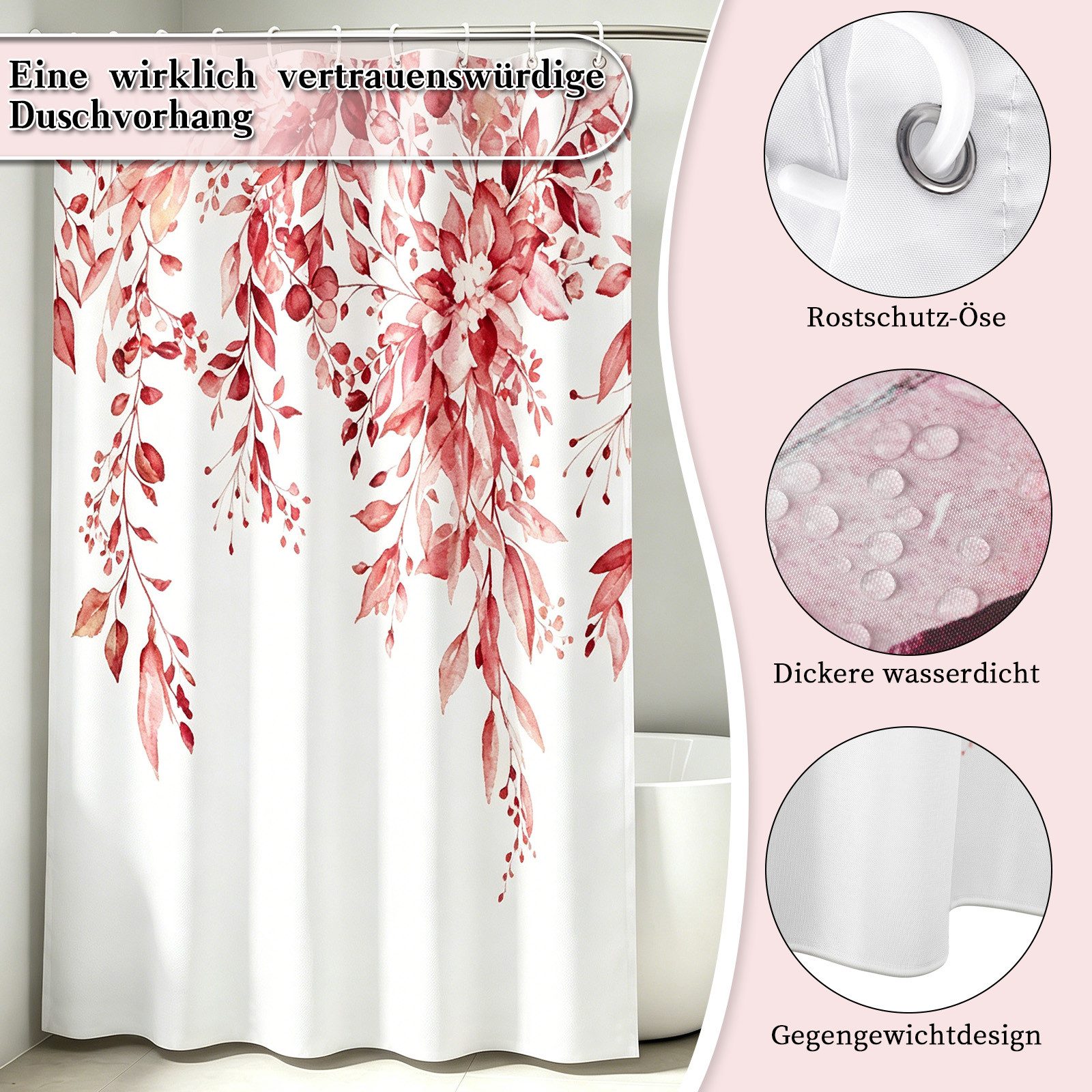 M&W DAS DESIGN Duschvorhang 180x200 Shower curtains Anti schimmel Duschvorhang waschbar – Bild 4 von 5