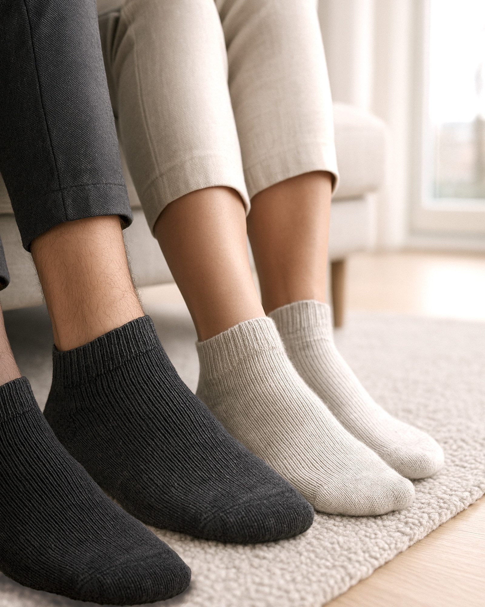 HomeOfSocks Sneakersocken 2 Paar Sneaker Wollsocken Doppelpack in Anthrazit Grau,  Komfortbund, Fester Sitz