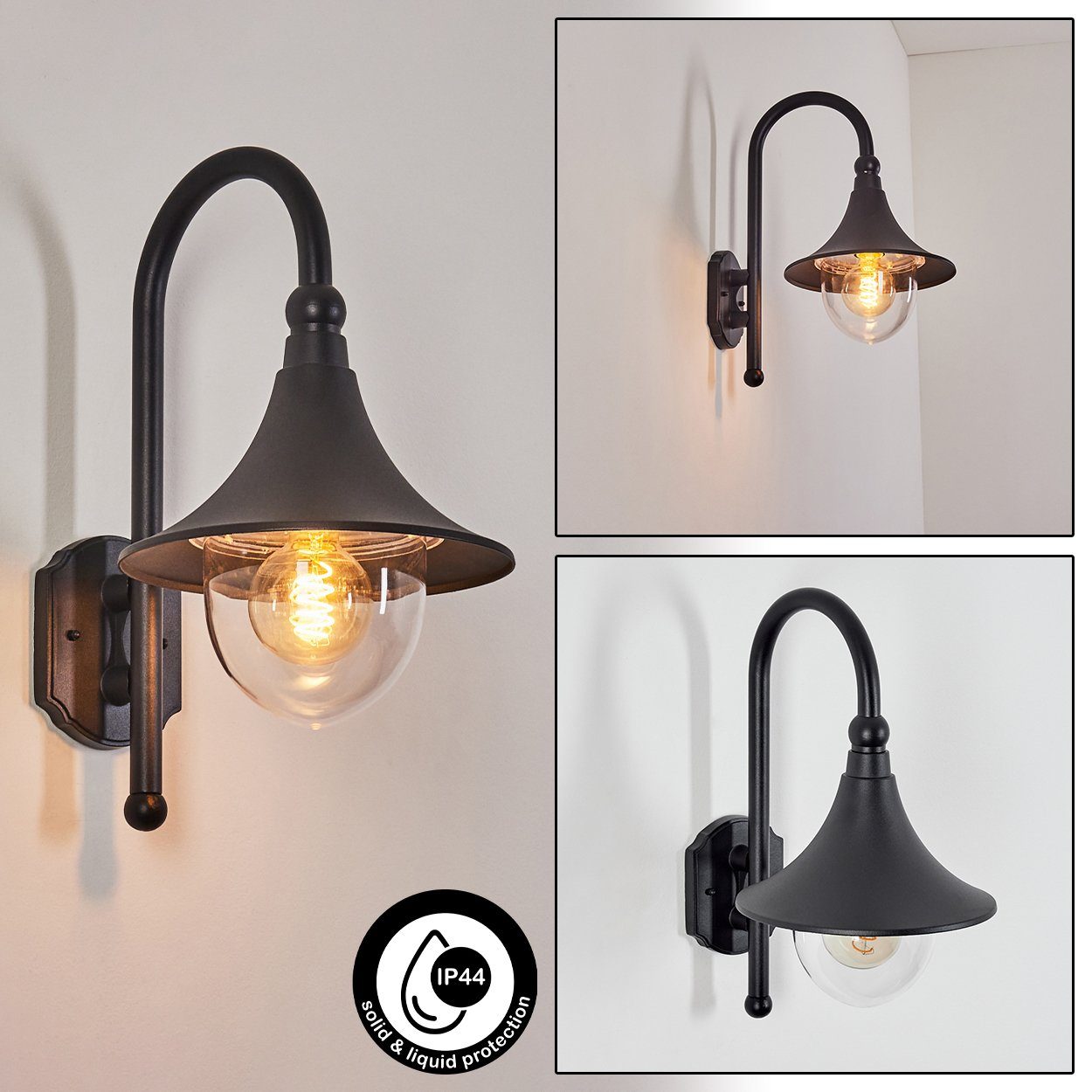 hofstein Außen-Wandleuchte »Paraolo« Außenwandlampe aus Aluguss in schwarz, ohne Leuchtmittel, 1x E27, klassische für Terrasse/Hof/Haustür, IP44