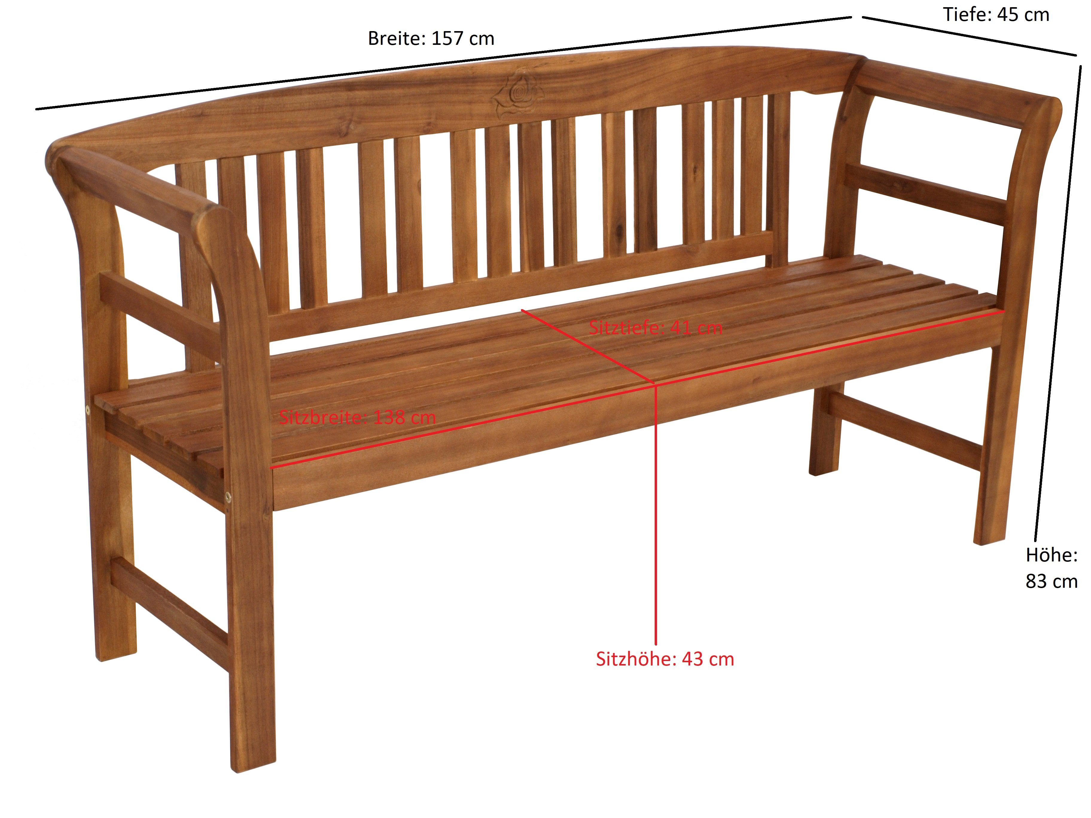 DEGAMO Gartenbank ROSARIO (1-St), 3-sitzer 157cm, Akazie geölt, Landhaus-Optik – Bild 3 von 3