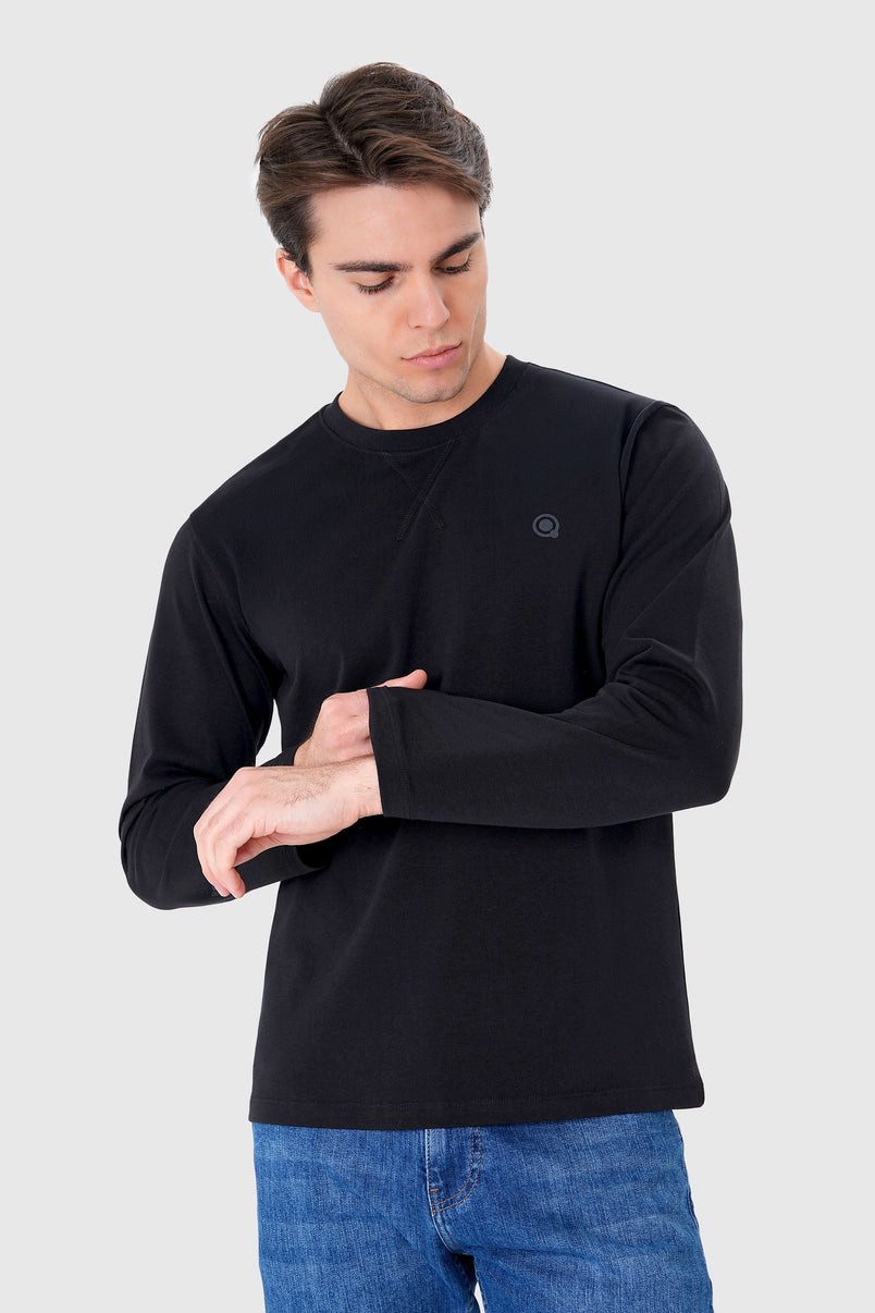 UNIQVIBE Poloshirt %100 Organik Pamuk Mor Uzun Kollu Erkek Tişört