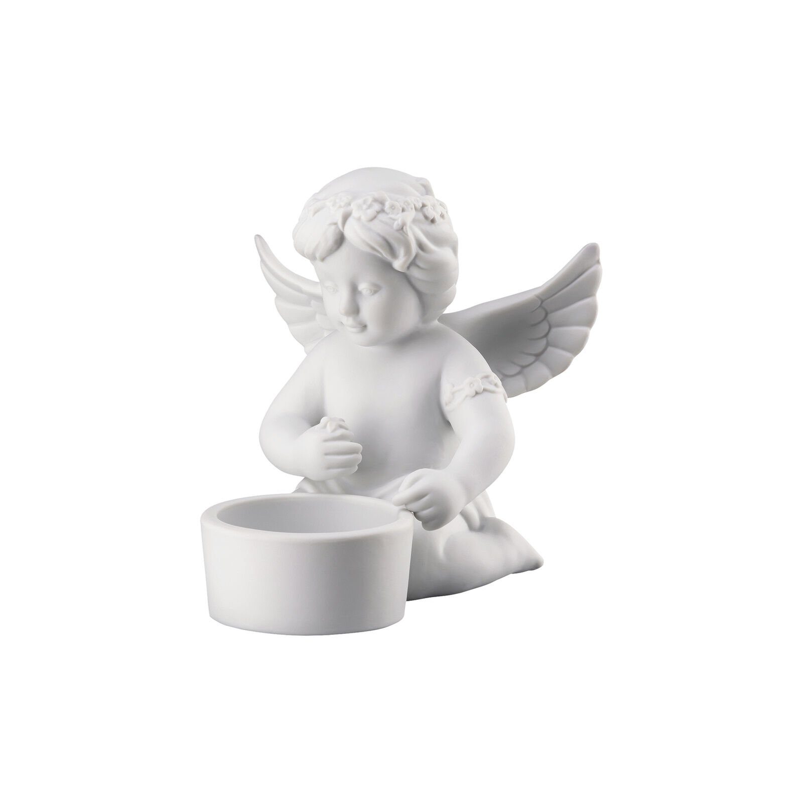 Rosenthal Teelichthalter Engel Tischlicht Weiß matt Engel mit Blumenkranz (1 St), aus Porzellan | Teelichthalter