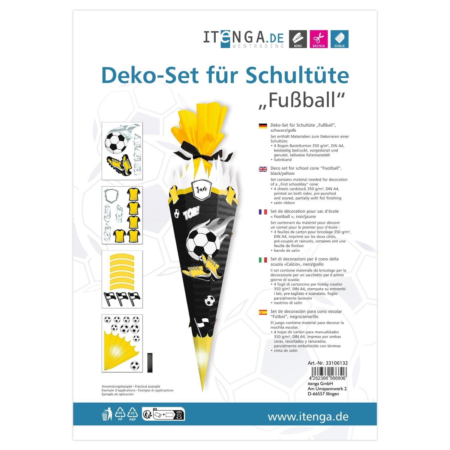 itenga Schultüte itenga DEKO-SET für SCHULTÜTE FUSSBALL gelb schwarz