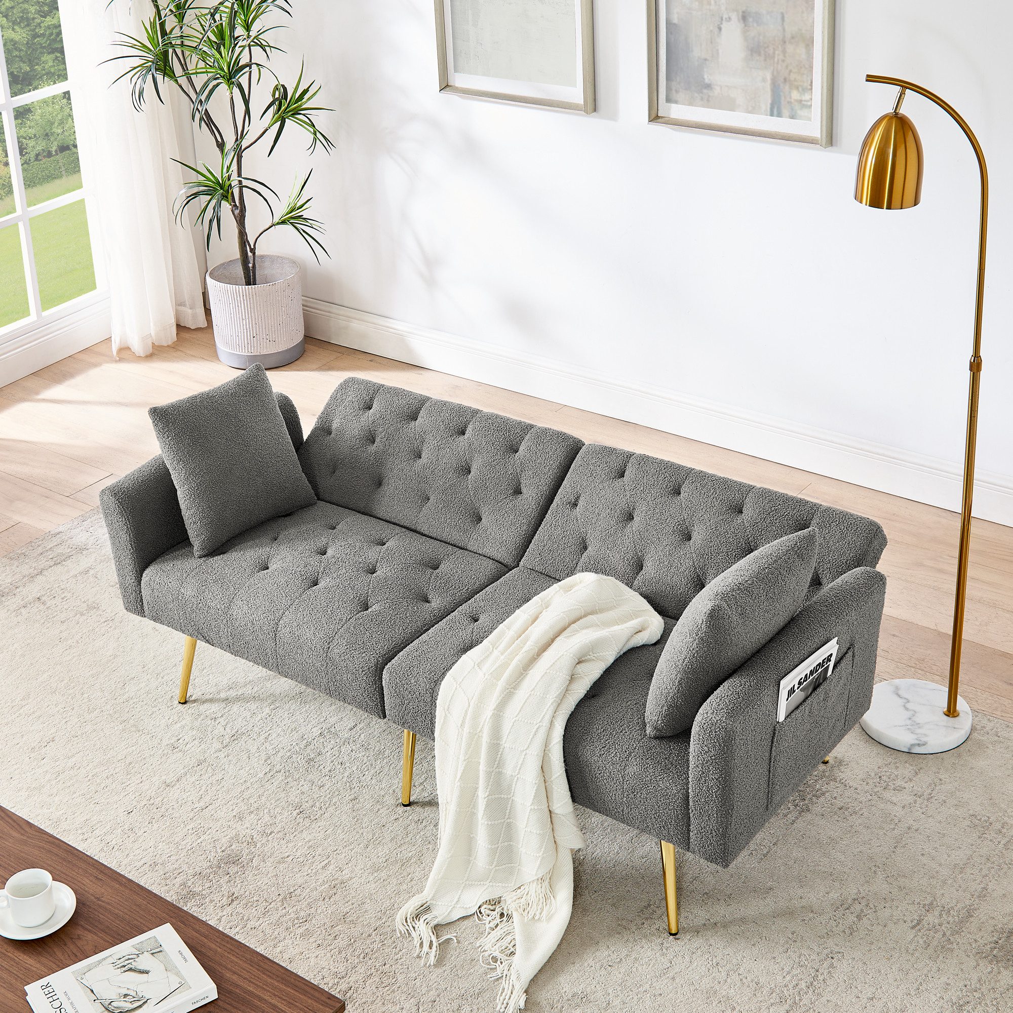 STILVORA Schlafsofa Zweiersofa Schlafsofa mit bettfunktion Realxsofa mit Kissen Grau, Set 1 Teile, für Wohnzimmer,Mietwohnung,kleines Apartment
