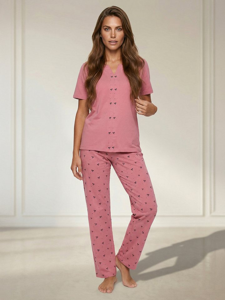 zeitlos Pyjama Schleife Kurzarm-Set Schlafanzug