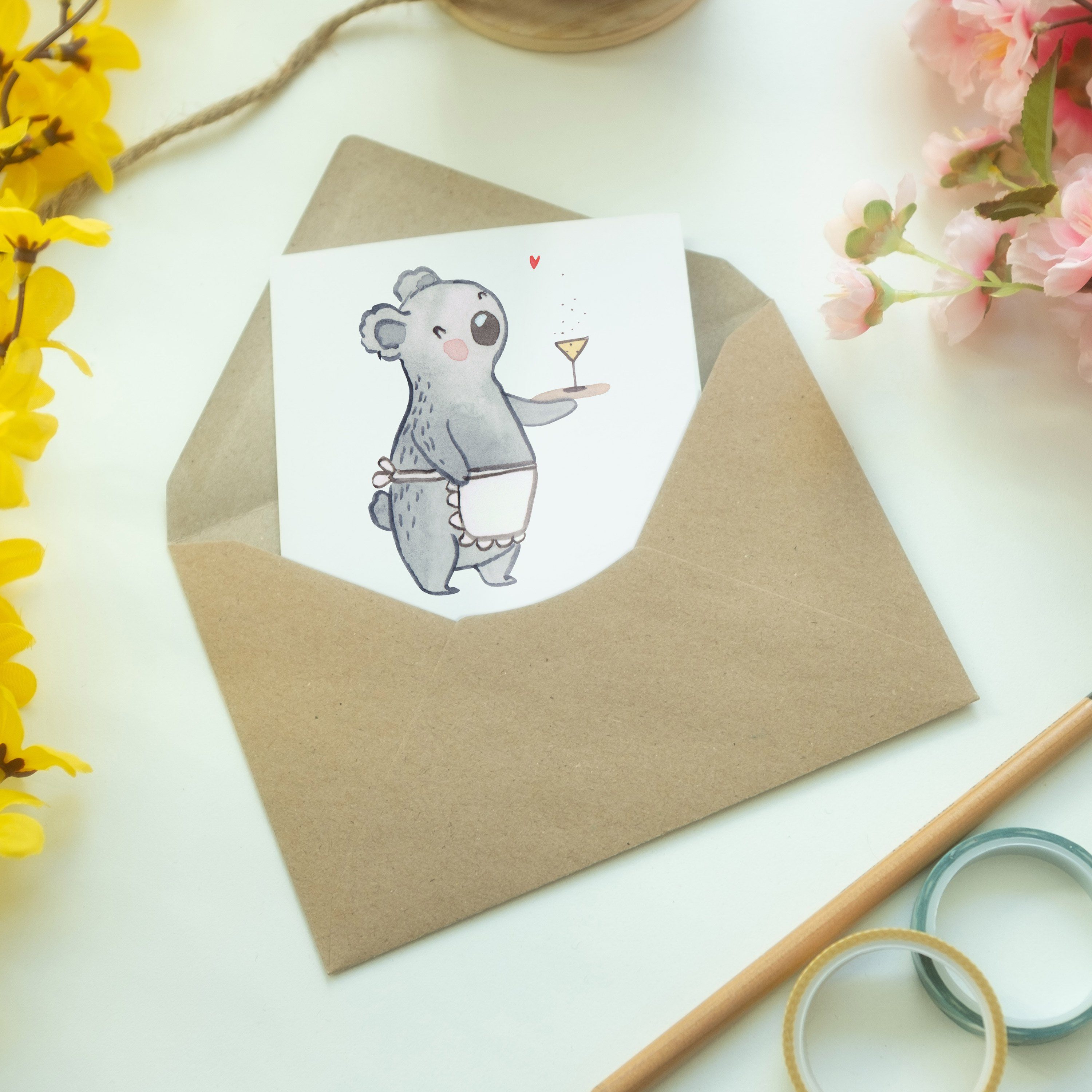 Mr. & Mrs. Panda Servicekraft Herz Glückwunschkarte, mit Weiß - Kellnerin Geschenk, - Grußkarte