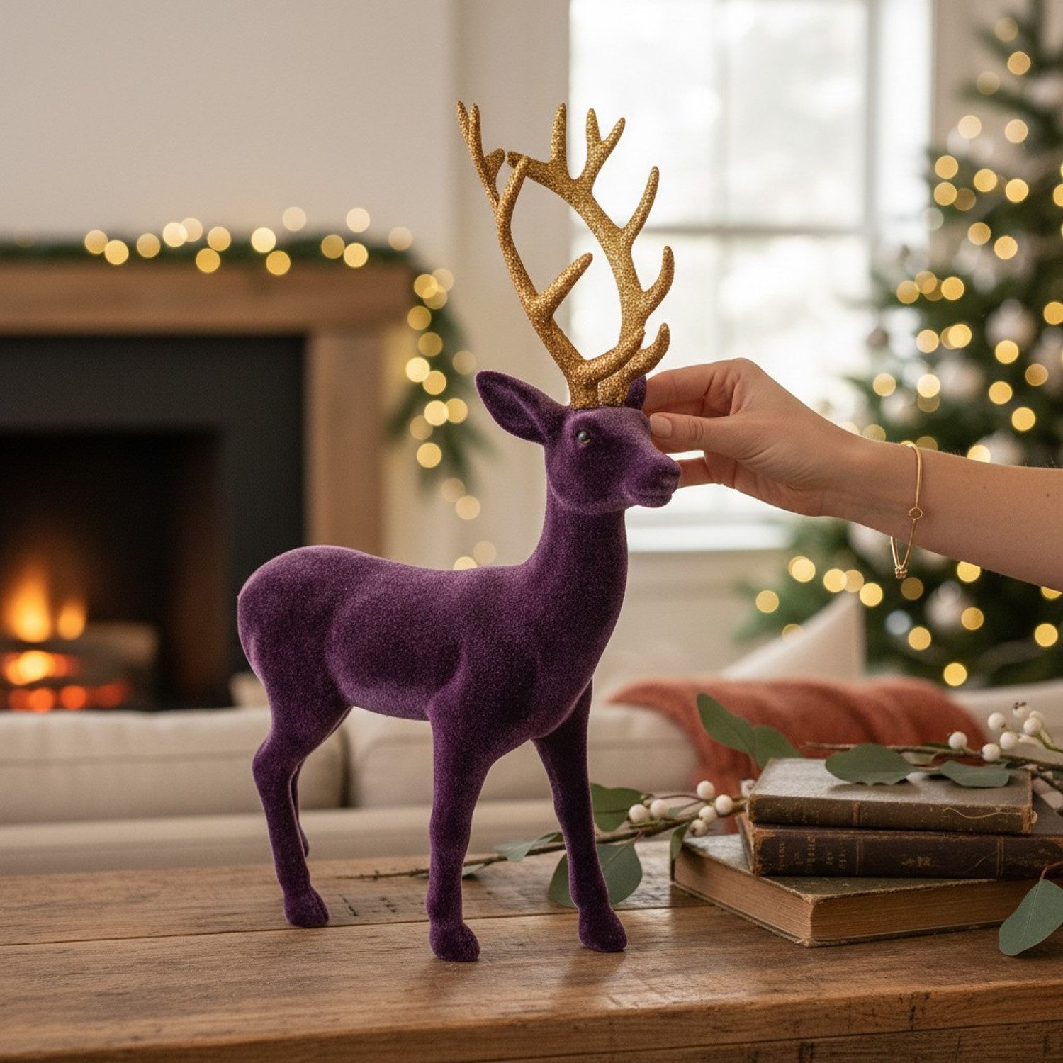 Macosa Home Dekofigur Deko Hirsch Lila stehend 31 cm Kunststoff beflockt (W günstig online kaufen