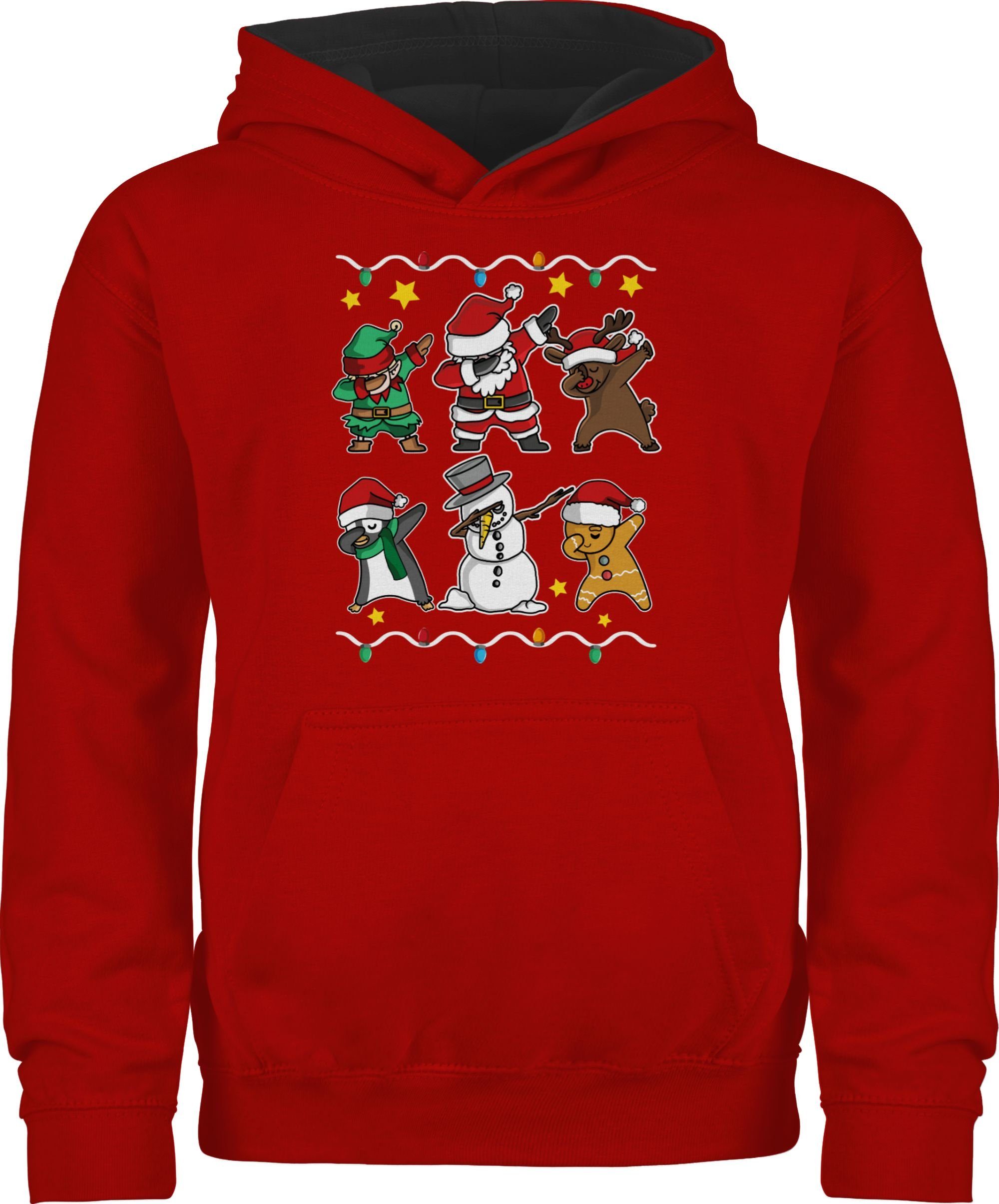 Hoodie Rot/Schwarz Kleidung Rentier Weihnachten Dabbing Weihnachtsfiguren Weihnachtsmann Kinder Schneemann 1 Shirtracer