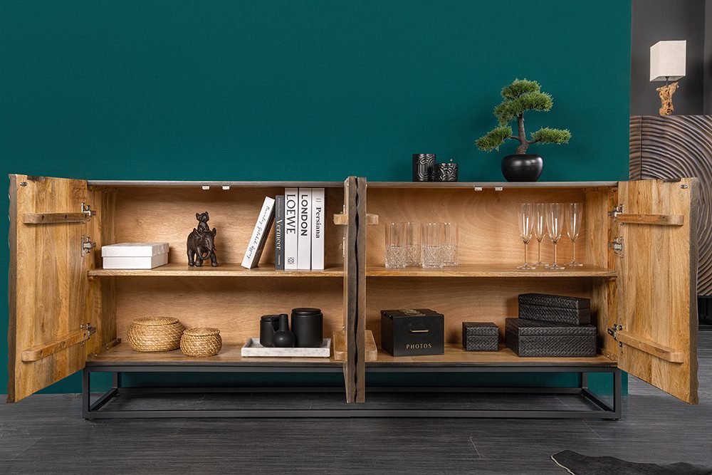 riess-ambiente Sideboard ZEN CIRCLES 180cm dunkelbraun - Mango-Massivholz, Metall, 3D-Design (Einzelartikel, 1 St), Handgefertigte Kommode mit Lackierung und So – Bild 4 von 5