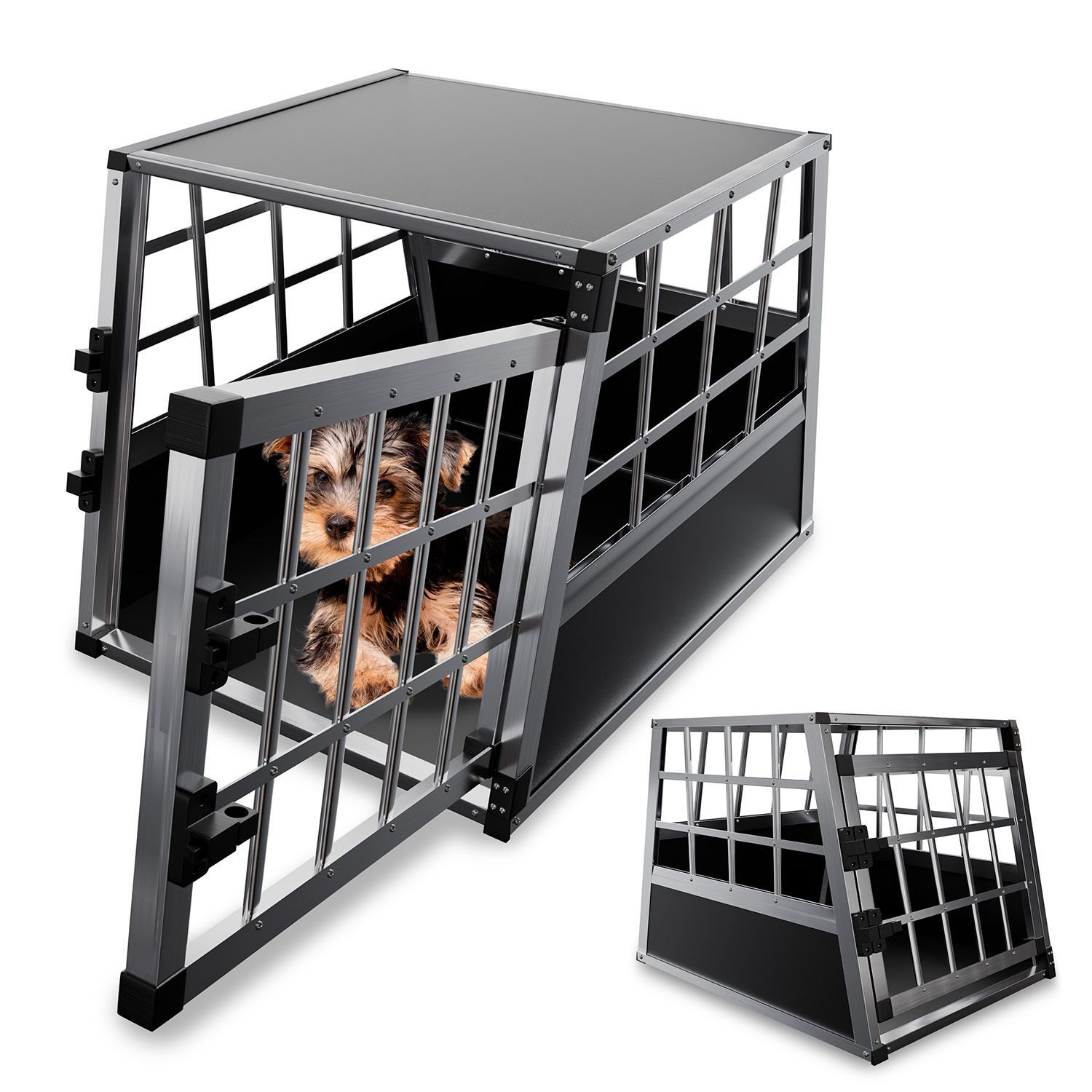 Juskys Tierreisebox Alu-Hundetransportbox in 4 versch. Größen: M, L, L-X, XL, Auto Hundebox robust und pflegeleicht, Gittertür verschließbar