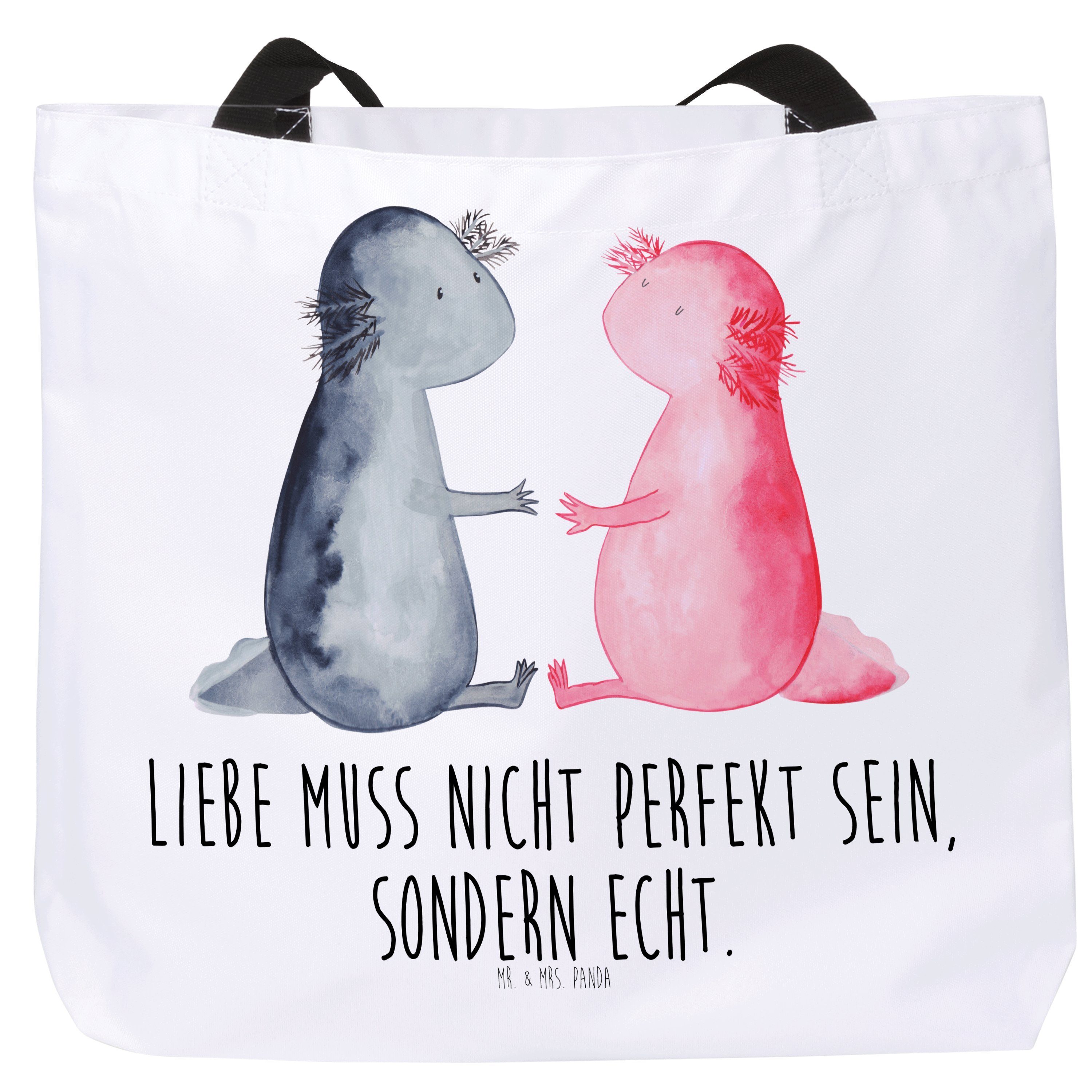 Mr. & Mrs. Panda Shopper Axolotl Liebe - Weiß - Geschenk, Tasche, Schwanzlurch, Valentinstag, (1-tlg)