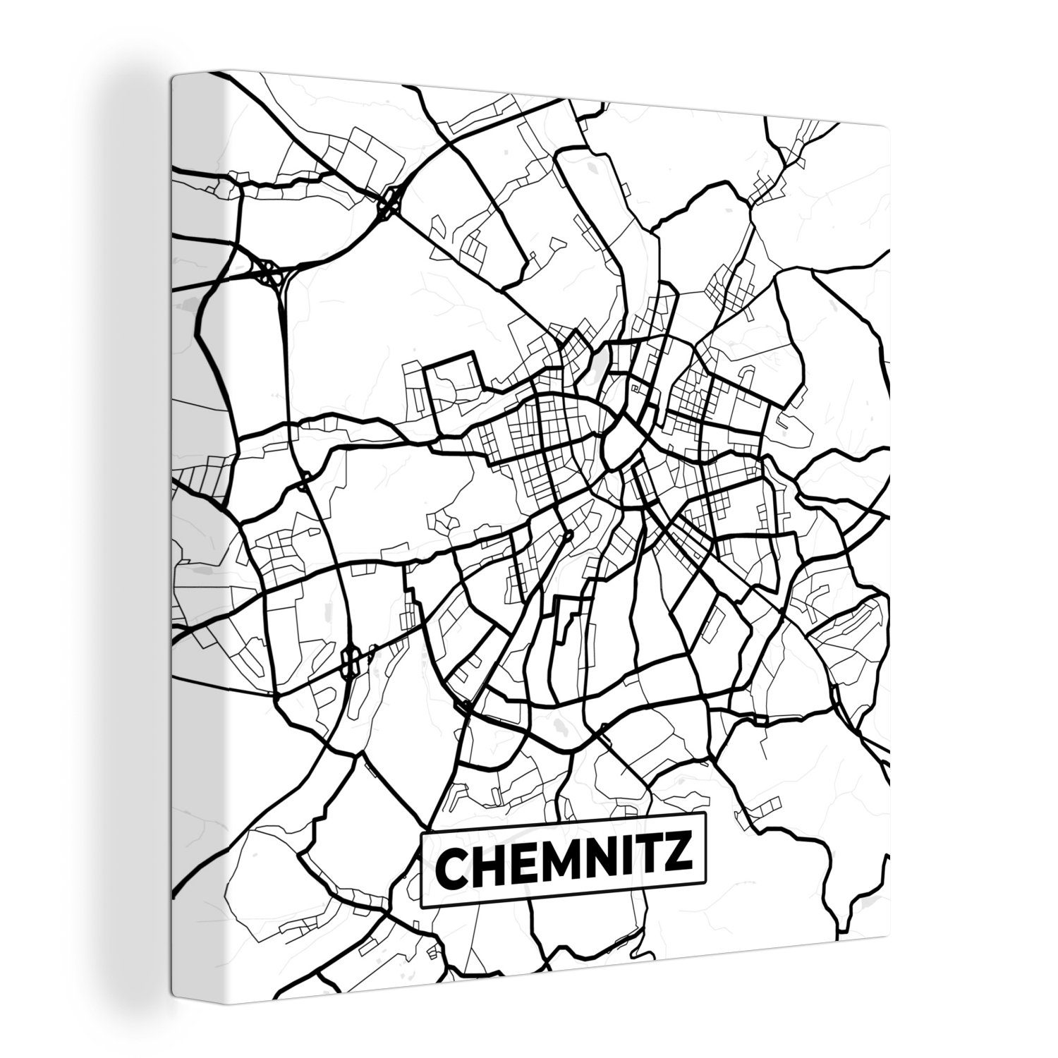 OneMillionCanvasses® Leinwandbild Karte - Chemnitz - Stadtplan, (1 St), Leinwand Bilder für Wohnzimmer Schlafzimmer