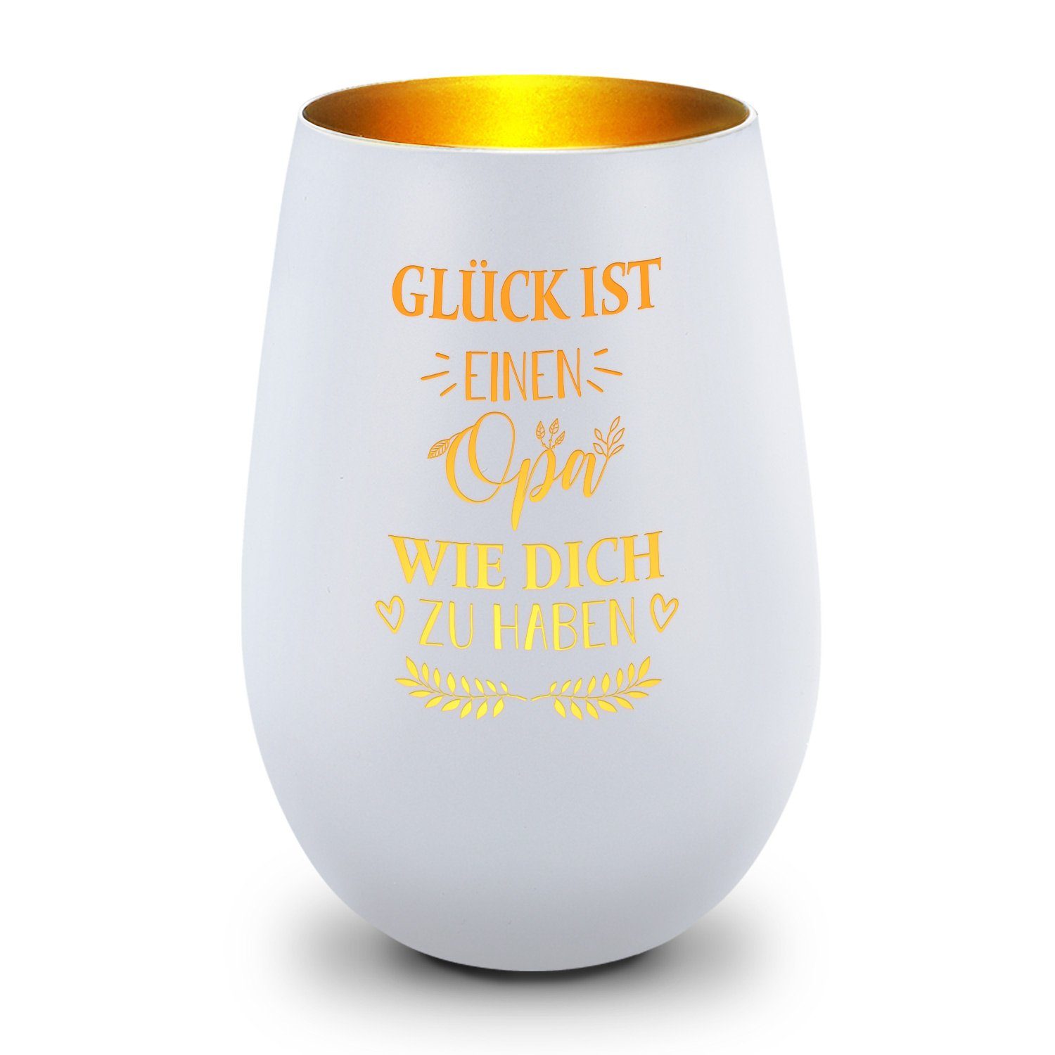 Anlässe mit Geburtstag Deko einen GRAVURZEILE und Glas zu Dich wie Opa weitere Glück aus zum Frauen ist Gravur - haben Geschenke und (Weiß/Gold), - für Männer Windlicht