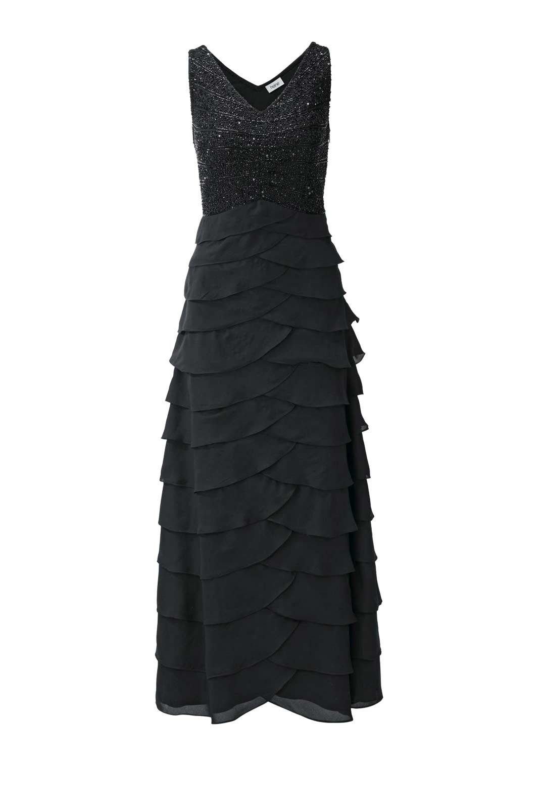 heine Abendkleid HEINE Damen Abendkleid mit Perlen-Stickerei, schwarz