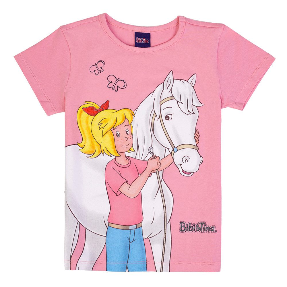 Bibi & Tina T-Shirt Bibi und Tina Mädchen T-Shirt weißes Pferd Sabrina sea pink (1-tlg)