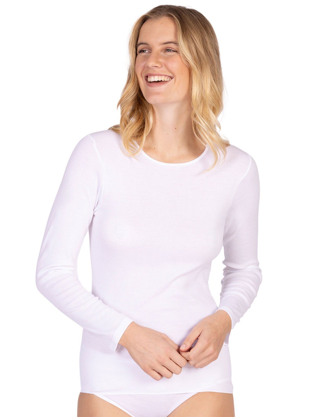 Nina Von C. Unterhemd Langarm Damen Shirt Fine Cotton (Packung, 3-St) - weiss | Unterhemden