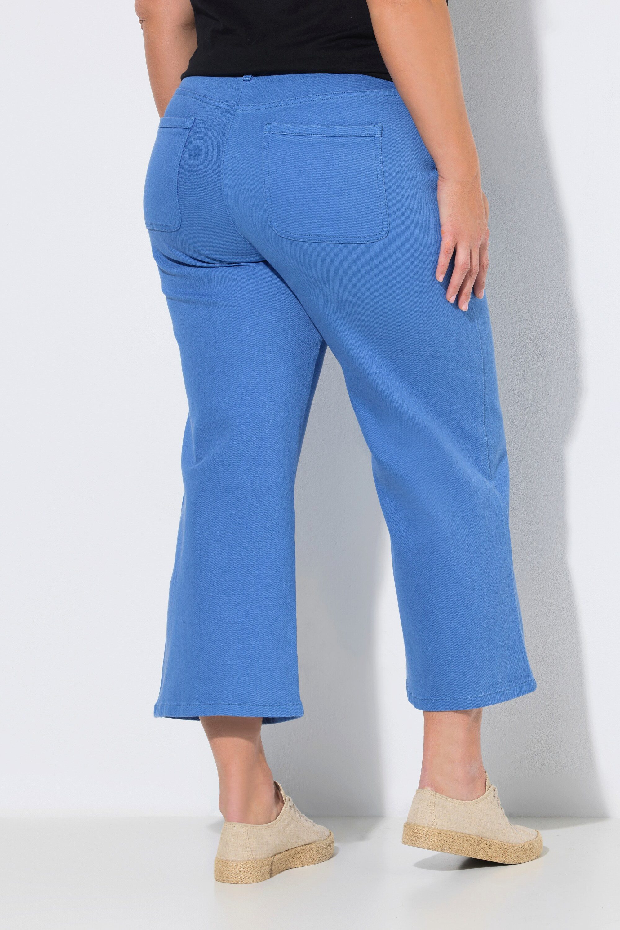 Ulla Popken 5-Pocket-Jeans Jeans-Culotte weites Bein Elastikbund Biobaumwolle