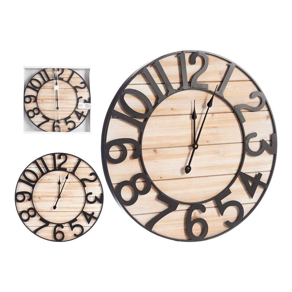 Gift Decor Uhr Wanduhr Schwarz Hellbraun Metall Holz 60 x 4,5 x 60 cm