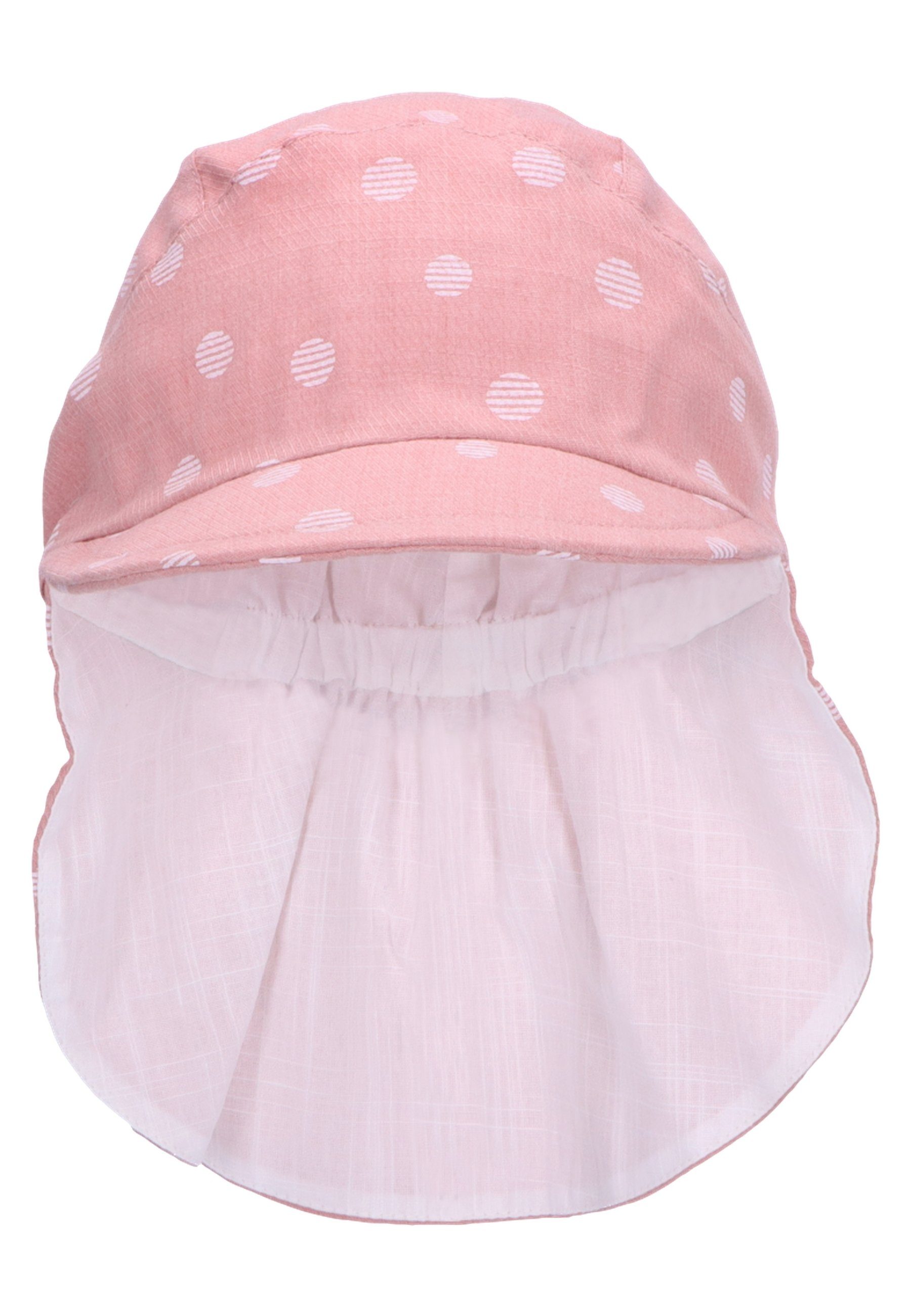 Motiven bedruckt Nackenschutz Sommermütze idealer (1-St., Sonnenschutz Nackensch. Kinder) Größenregulierungsband süßen Punkte mit mit Babyhut für Sterntaler® Schirmmütze mit Schirmmütze