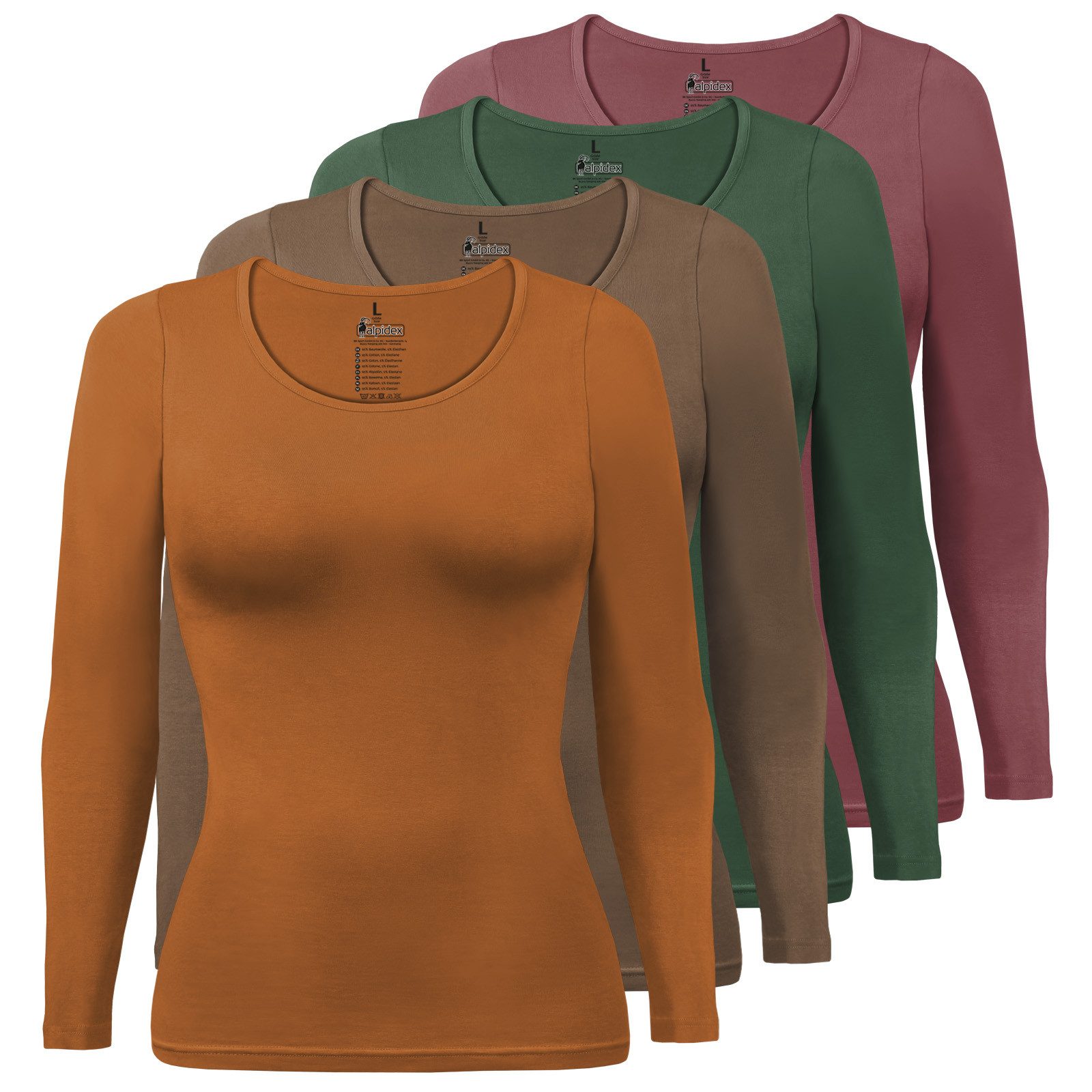 ALPIDEX Langarmshirt Damen Langarmshirt 4er Set Basic Oberteil