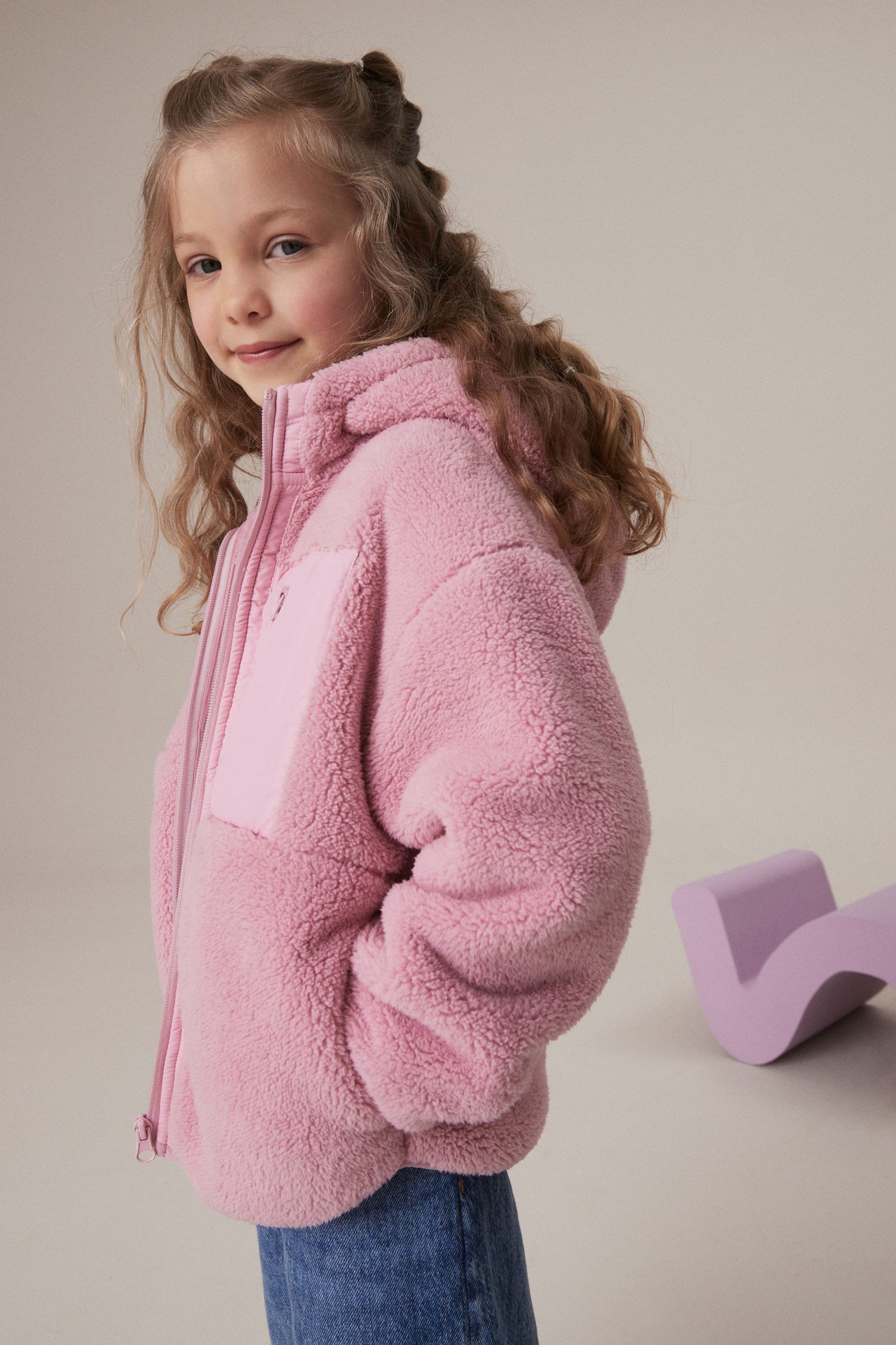 Next Kapuzenfleecejacke Fleece-Kapuzenjacke aus Borg mit durchgehendem RV (1-St)