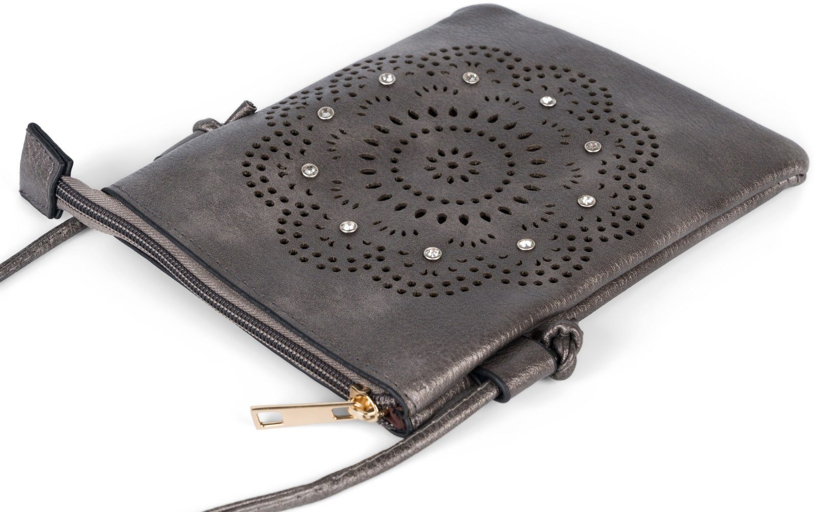 styleBREAKER Mini Bag Mini Umhängetasche Blumen Cutout und Strass (1-tlg) – Bild 3 von 5