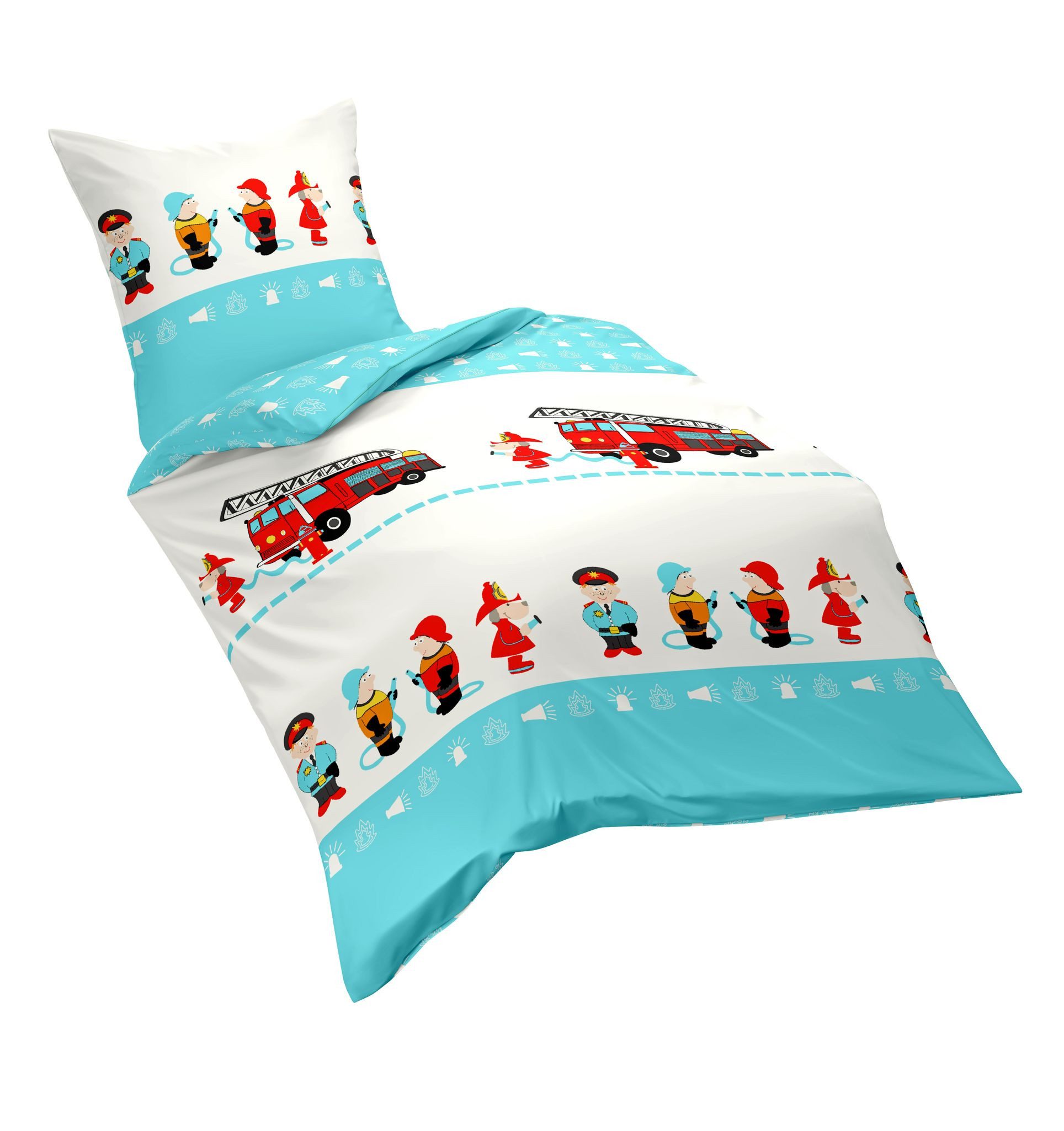 fleuresse Kinderbettwäsche 135x200cm Feuerwehrmänner im Einsatz, günstig online kaufen