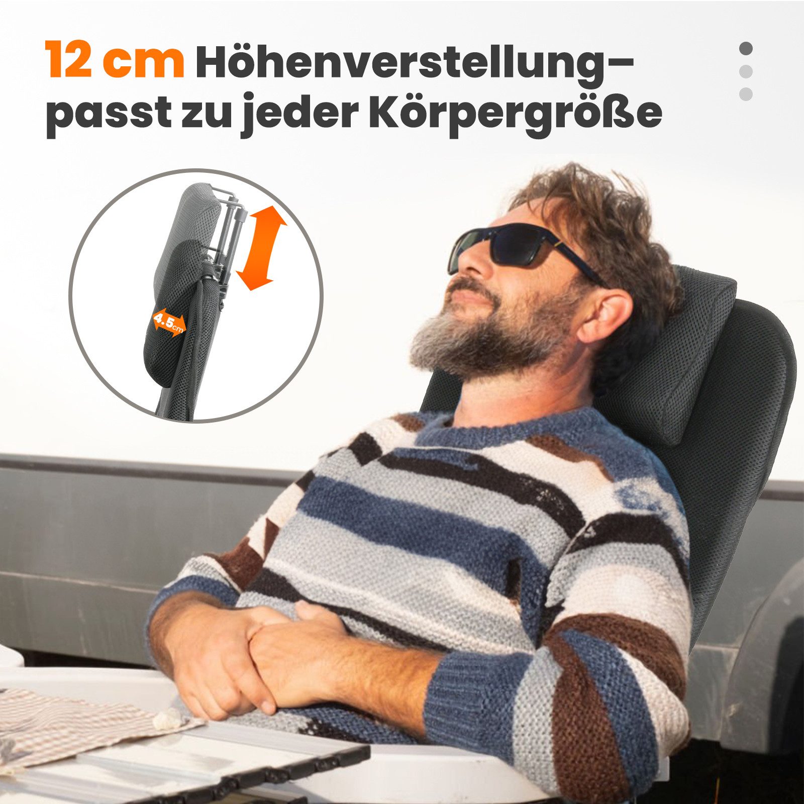 HOMECALL Klappstuhl Hochlehner Campingstuhl Gartenstuhl Gepolstert Faltstuhl Balkonstuhl (150 KG Belastbar Erstellbare Kopfstutze Anglerstuhl,Groß und Hoch, 1 St), mit 6-Fach Verstellbare lehne, für Camp Garten Balkon