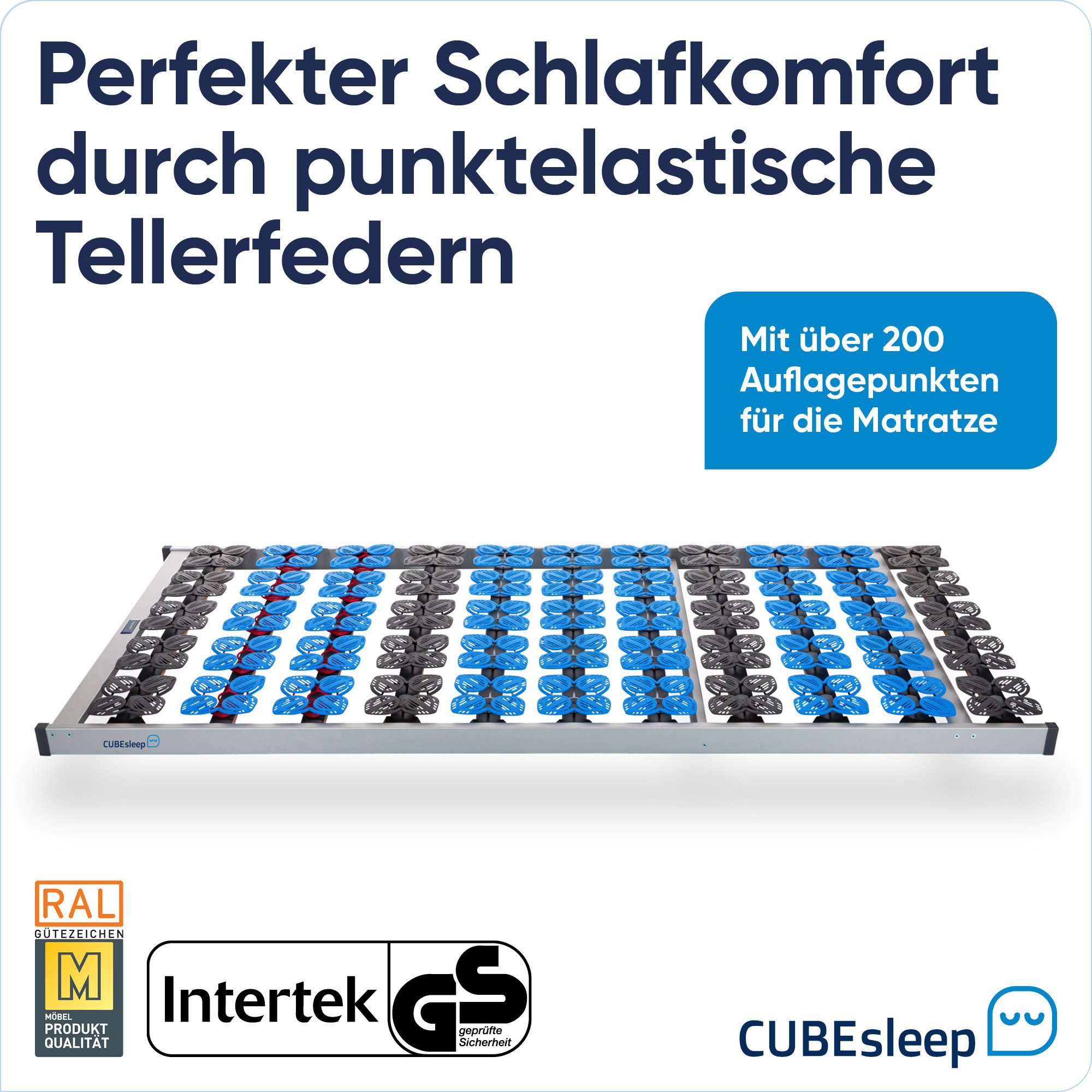 Lattenrost Cloud NV, CUBEsleep, Kopfteil nicht verstellbar, Fußteil nicht verstellbar, 7 Liegezonen Tellerfeder-Rahmen, fertig montiert, Made in Germany