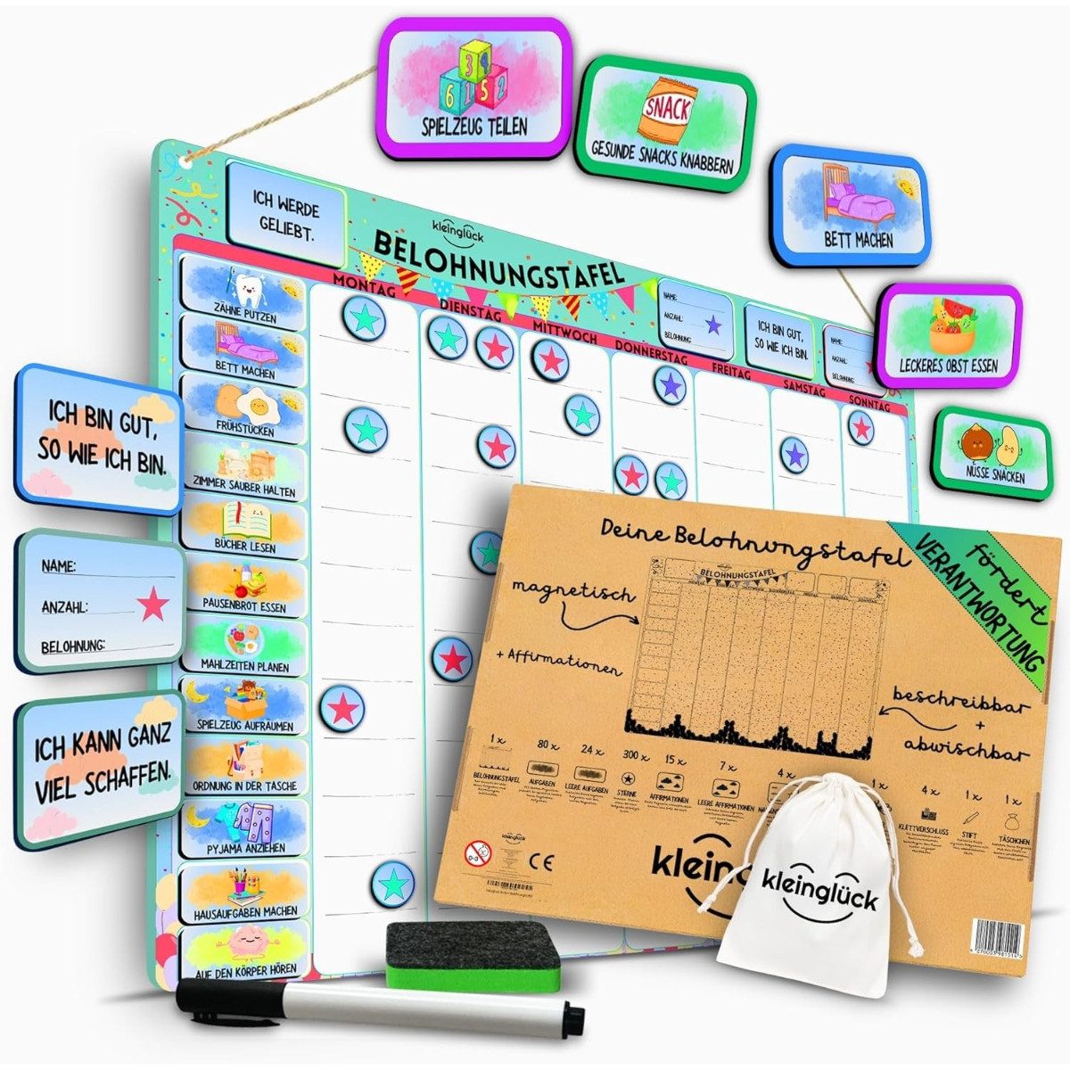 Kleinglück Magnettafel Belohnungstafel Magnettafel Kinder 40 x 32 cm