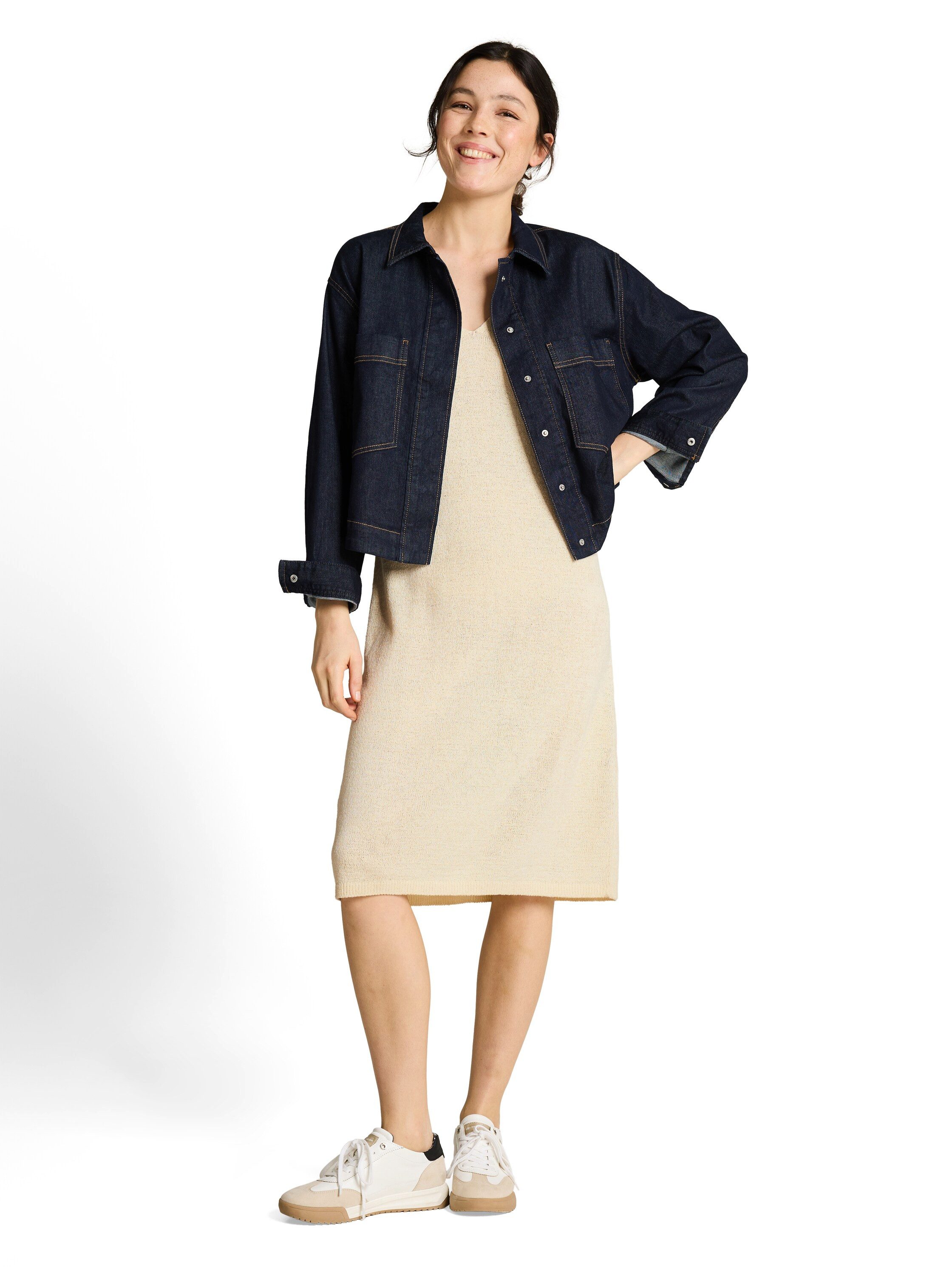 TOM TAILOR Denim Strickkleid Ärmelloses Sommerkleid in 3/4-Länge