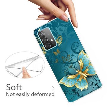 Wigento Handyhülle Für Samsung Galaxy A32 5G Silikon Case TPU Gold Butterfly Schutz Muster Tasche Hülle Cover Etuis