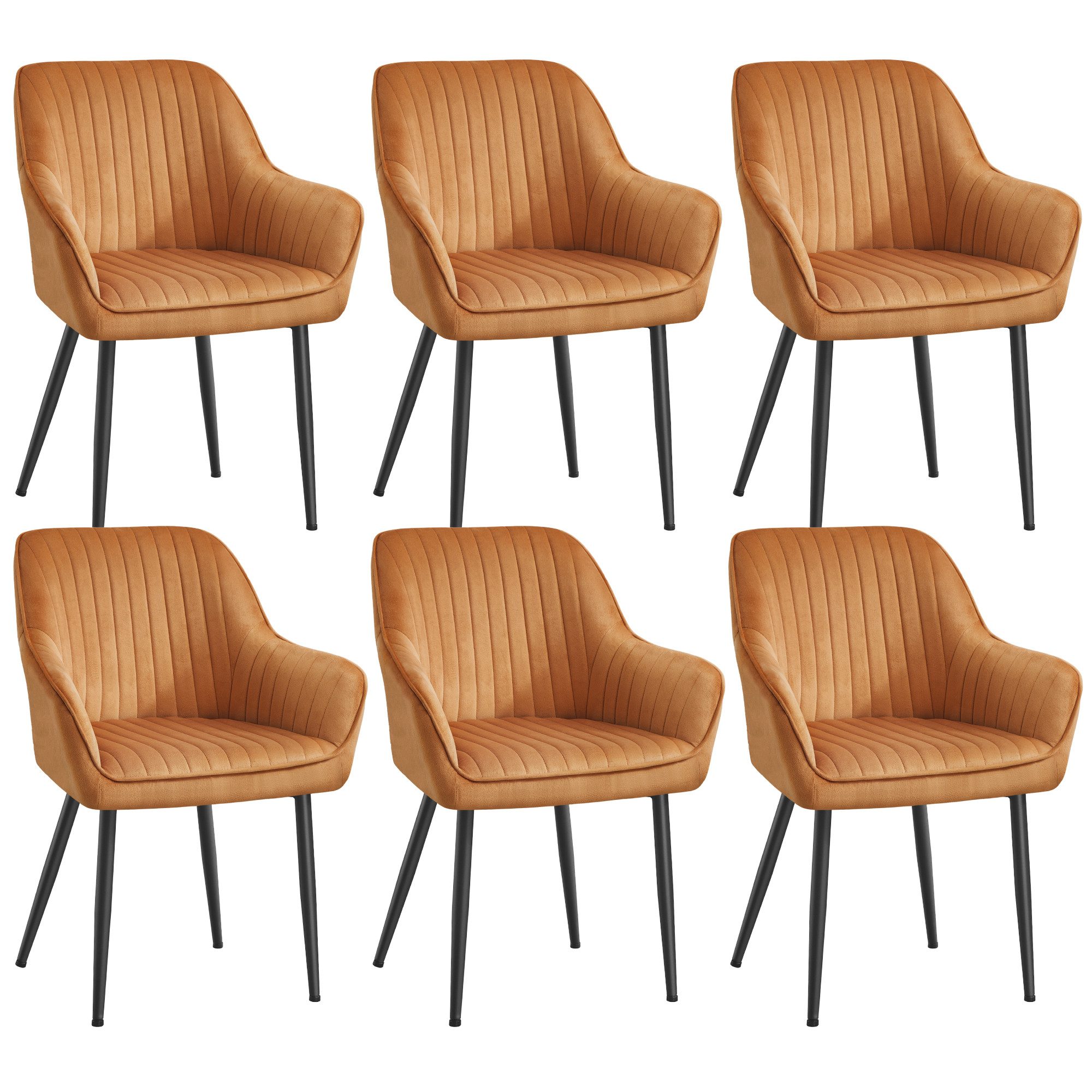 SONGMICS Esszimmerstuhl Küchenstuhl aus Samt, Polsterstuhl mit Armlehnen, Loungesessel (6 St), 6er Set, Metallbeine, bis 120 kg belastbar