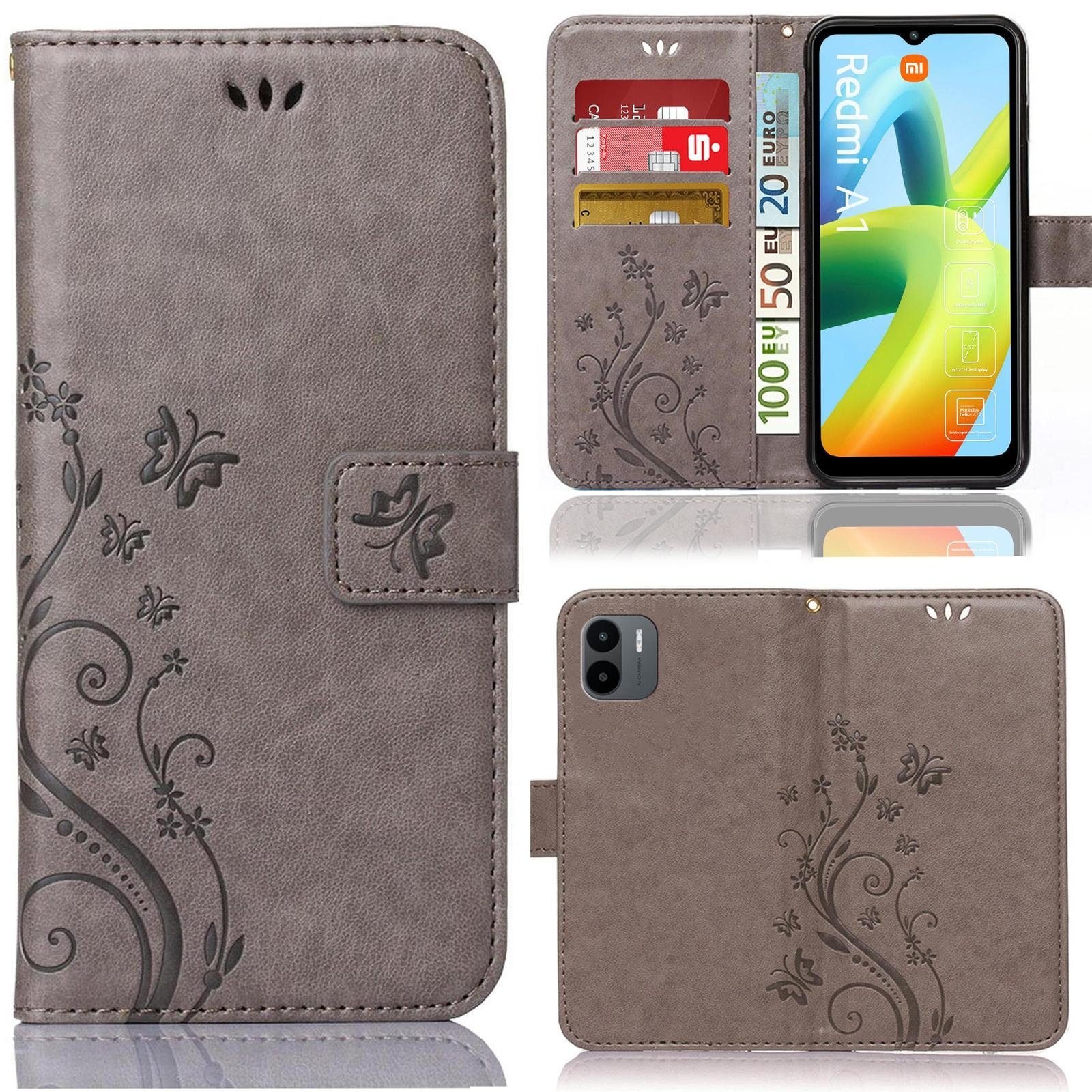 Numerva Handyhülle Bookstyle Flower für Xiaomi Redmi A1, Handy Tasche Schutzhülle Klapphülle Flip Cover mit Blumenmuster