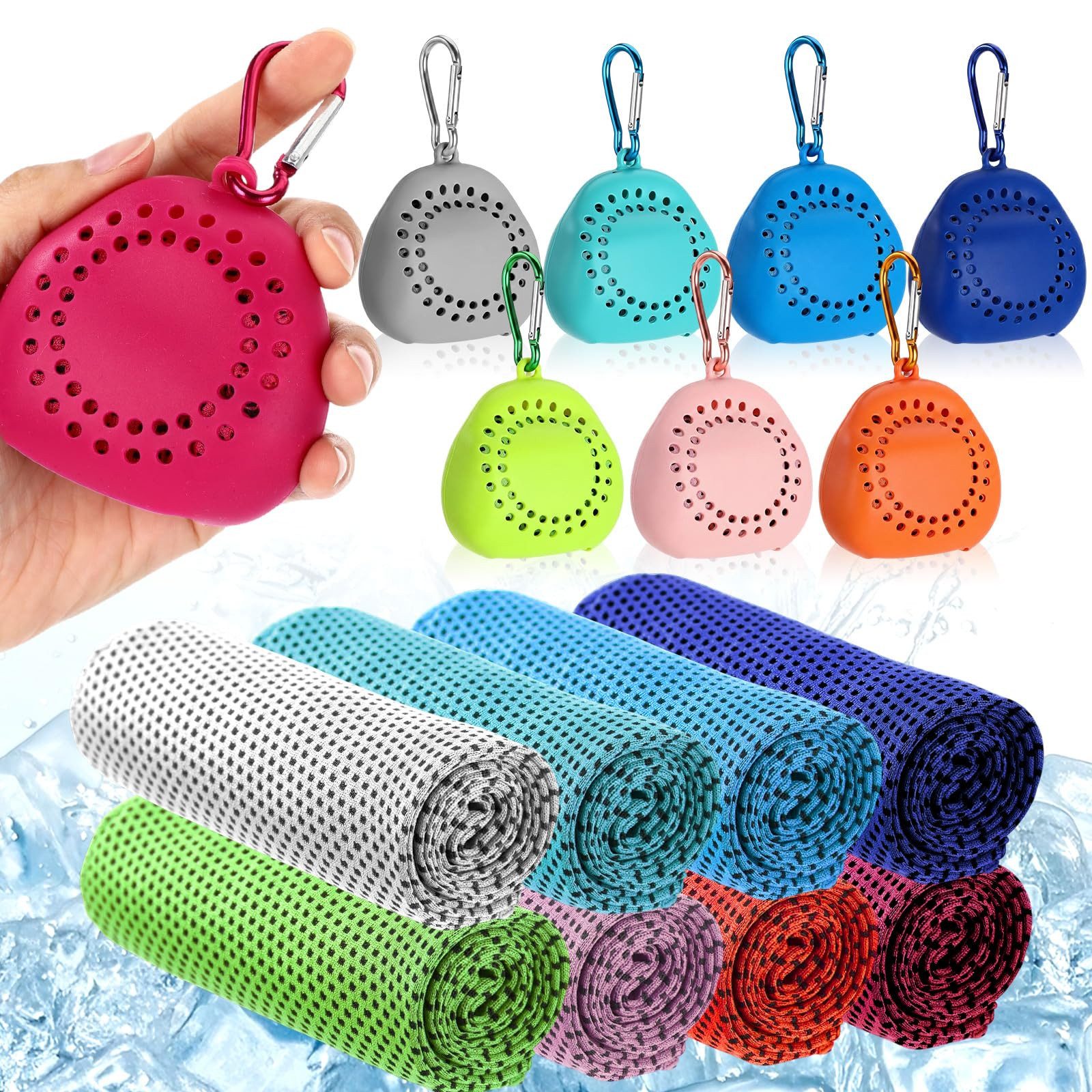 Zaewry Sporthandtuch Kühlende Handtücher, Schnelltrocknendes Sporthandtuch Microfase, (Cooling Towel, Kühltücher Sporthandtuch mit Tragbaren Silikonhüllen, 7-St), für Fitness Outdoor Sports(30 x 60cm)