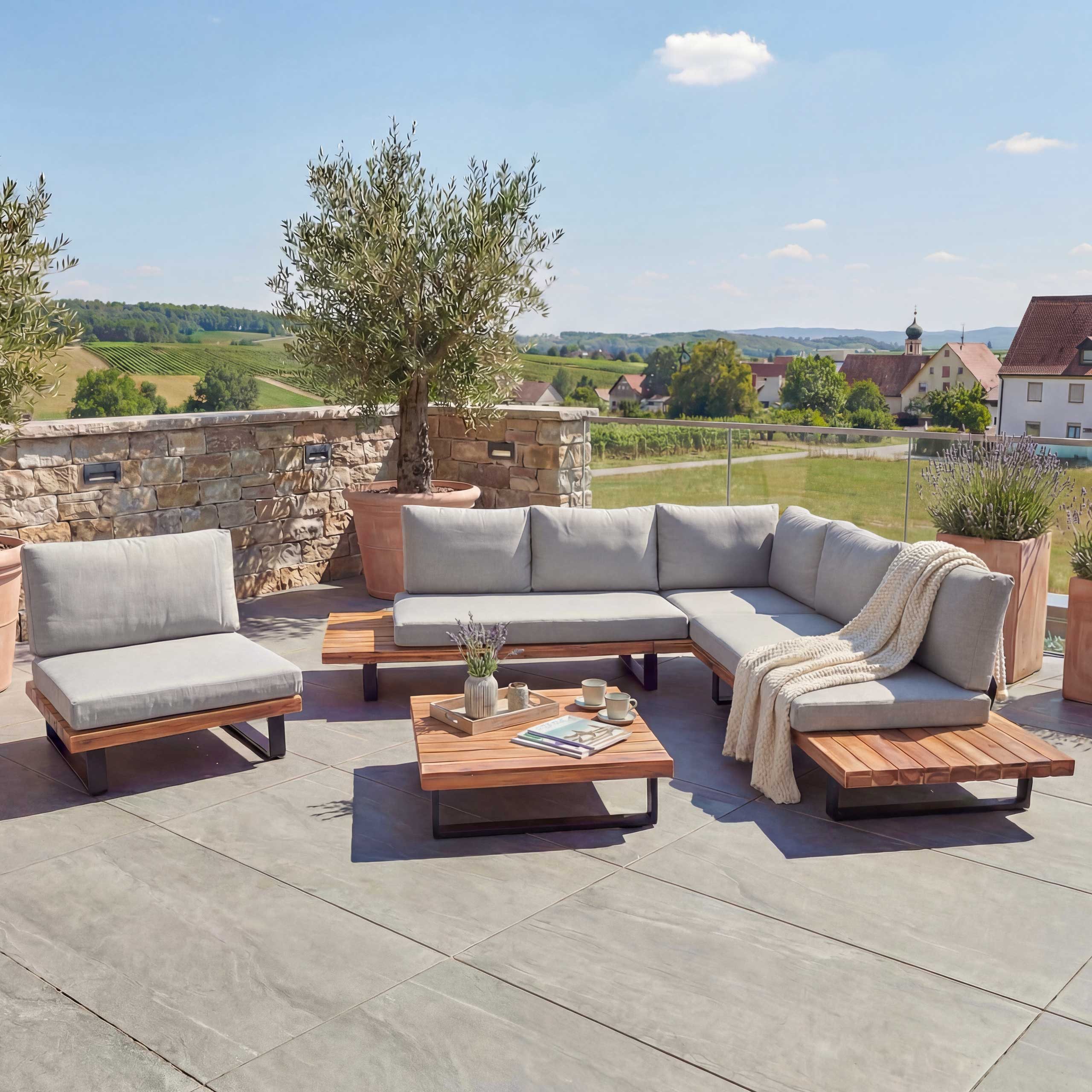 MCW Loungeset MCW-H54-Set, (4-tlg), Wasserabweisende und abnehmbare Bezüge, Hohe Stoffqualität 230g/m²