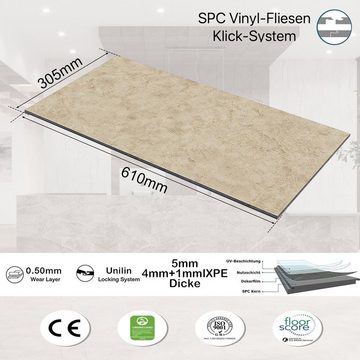 Super Solu Vinyllaminat Klick Vinylboden, Vinylfliesen, Steinoptik Bodenbelag, 1 St., 2.6m² = 14Stück im Paket, 610 x 305 x 5 mm, PVC Klick-Vinyl Bodenbelag