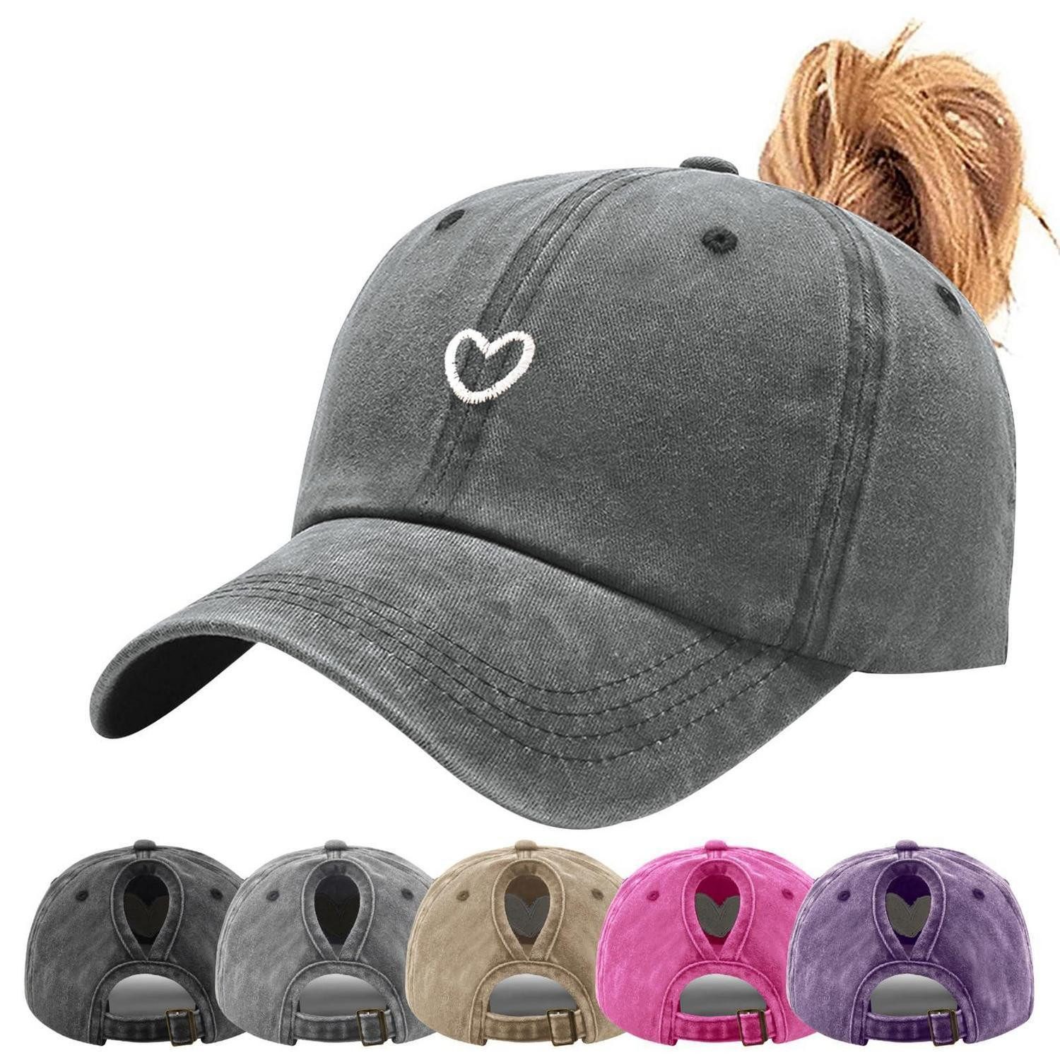 LuxusKollektion Baseball Cap Basecap Pferdeschwanz Zopfloch Herzstick Damen Sonnenschutz B_Grau