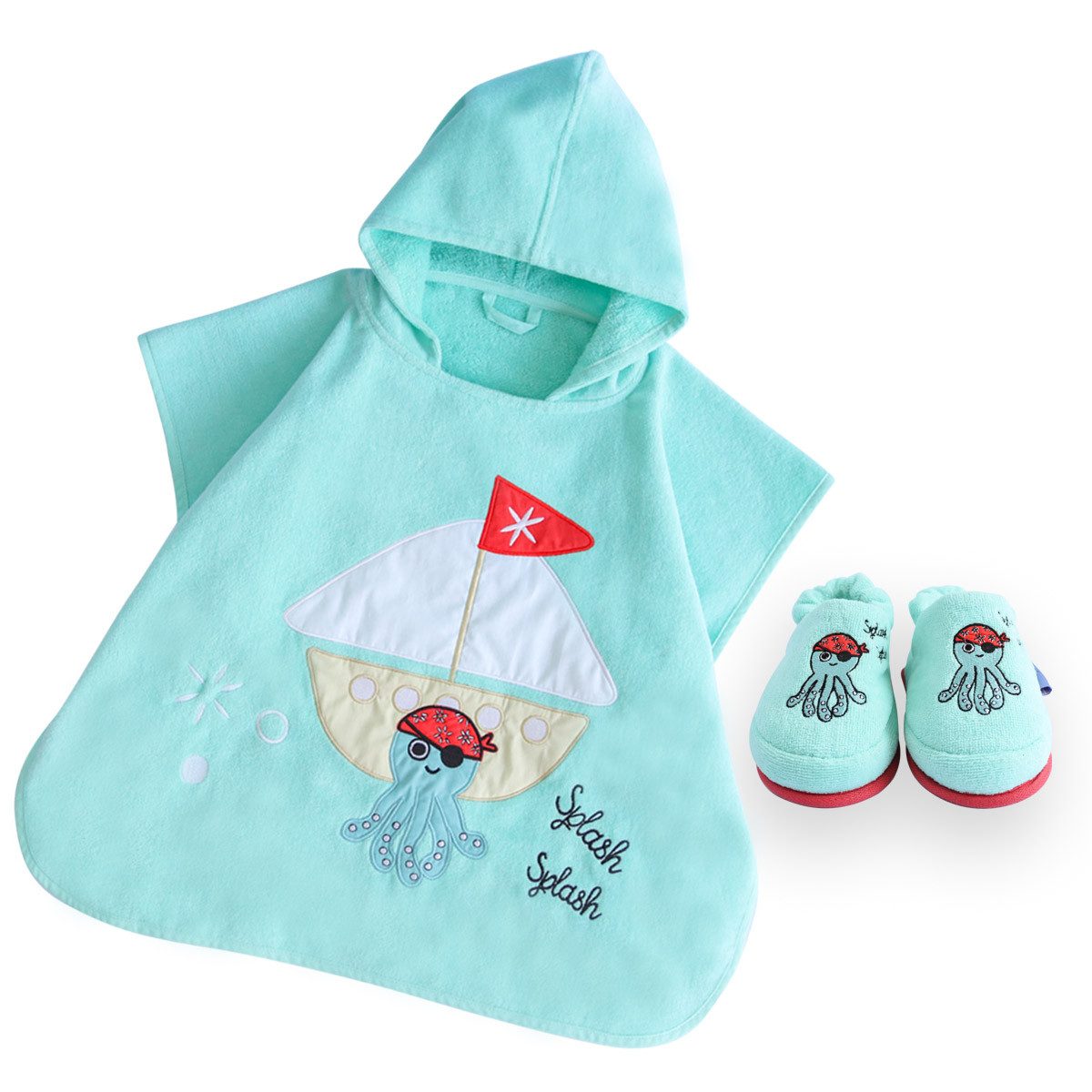 MILK&MOO Poncho Milk&Moo Kinder Set Sailor Octopus – Poncho & Hausschuhe, Blau (1-St)