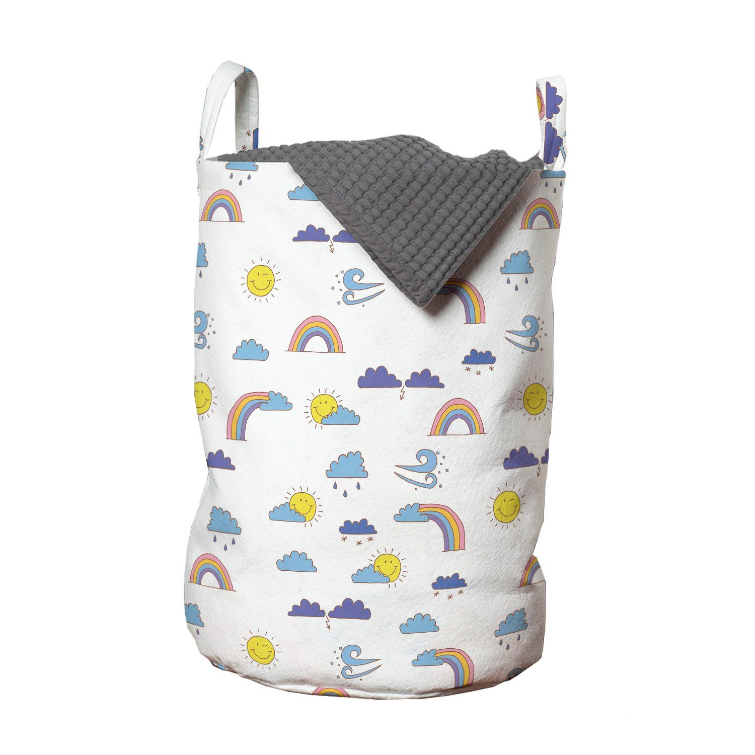 Abakuhaus Wäschesäckchen Wäschekorb mit Griffen Kordelzugverschluss für Waschsalons, Kinder-Gärtnerei Cartoon Wetter Regenbogen-Himmel