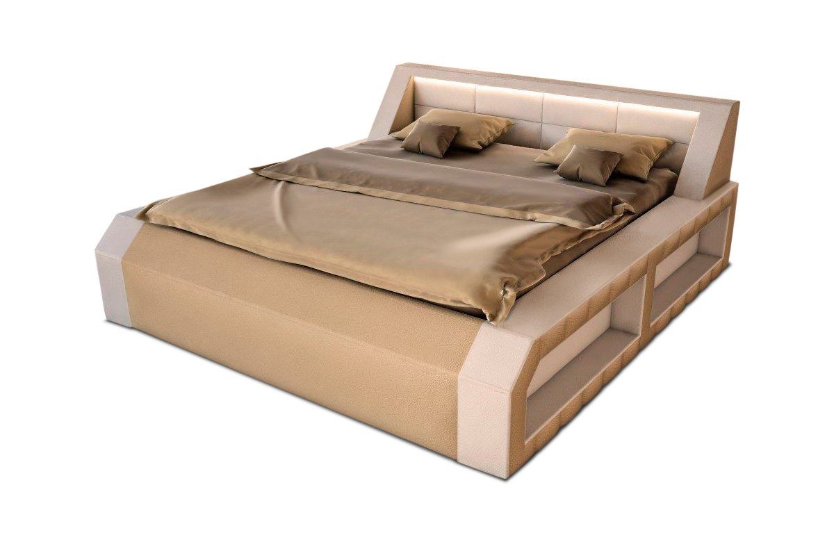 Sofa Dreams Boxspringbett Matera Kunstleder komplett mit LED Beleuchtung Komplettbett, mit Matratze, mit Topper, gestepptes Kopfteil