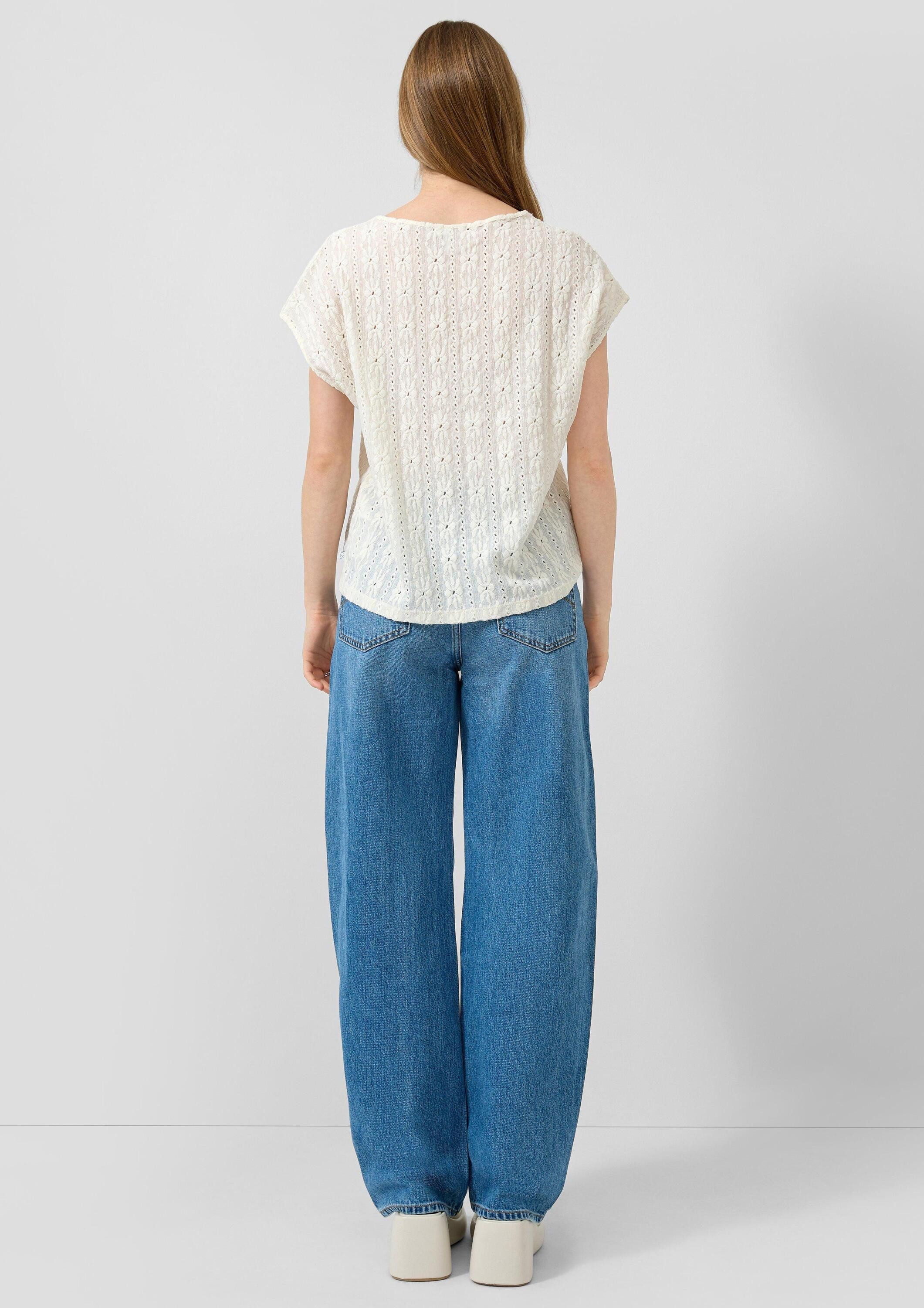 QS Kurzarmshirt T-Shirt Shirt mit Ajourmuster