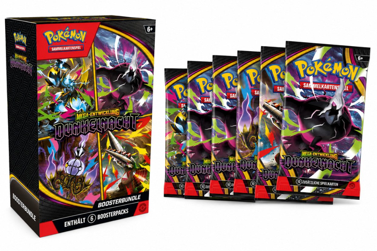 The Pokémon Company International Sammelkarte Boosterbundle Mega-Entwicklung – Dunkelnacht, 6 Boosterpacks