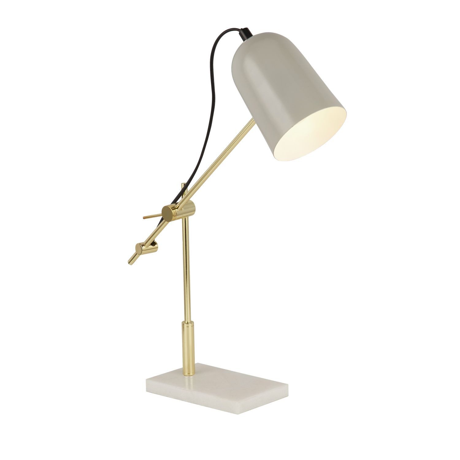 Licht-Erlebnisse Schreibtischlampe BROOKLYN, ohne Leuchtmittel, 49 cm E14 in Grau Marmor Gold Metall verstellbar Retro BROOKLYN