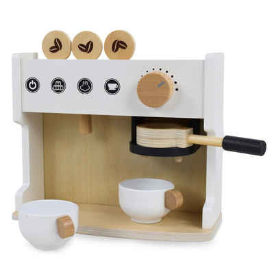 Mamabrum Kinder-Küchenset Hölzerne Kaffeemaschine mit Kanne, Bohnen und Tassen